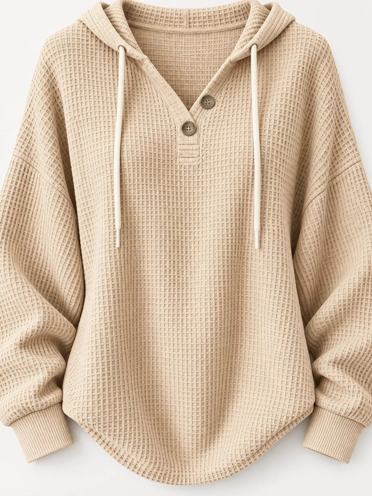 Waffle-knit hoodie, beige flat lay