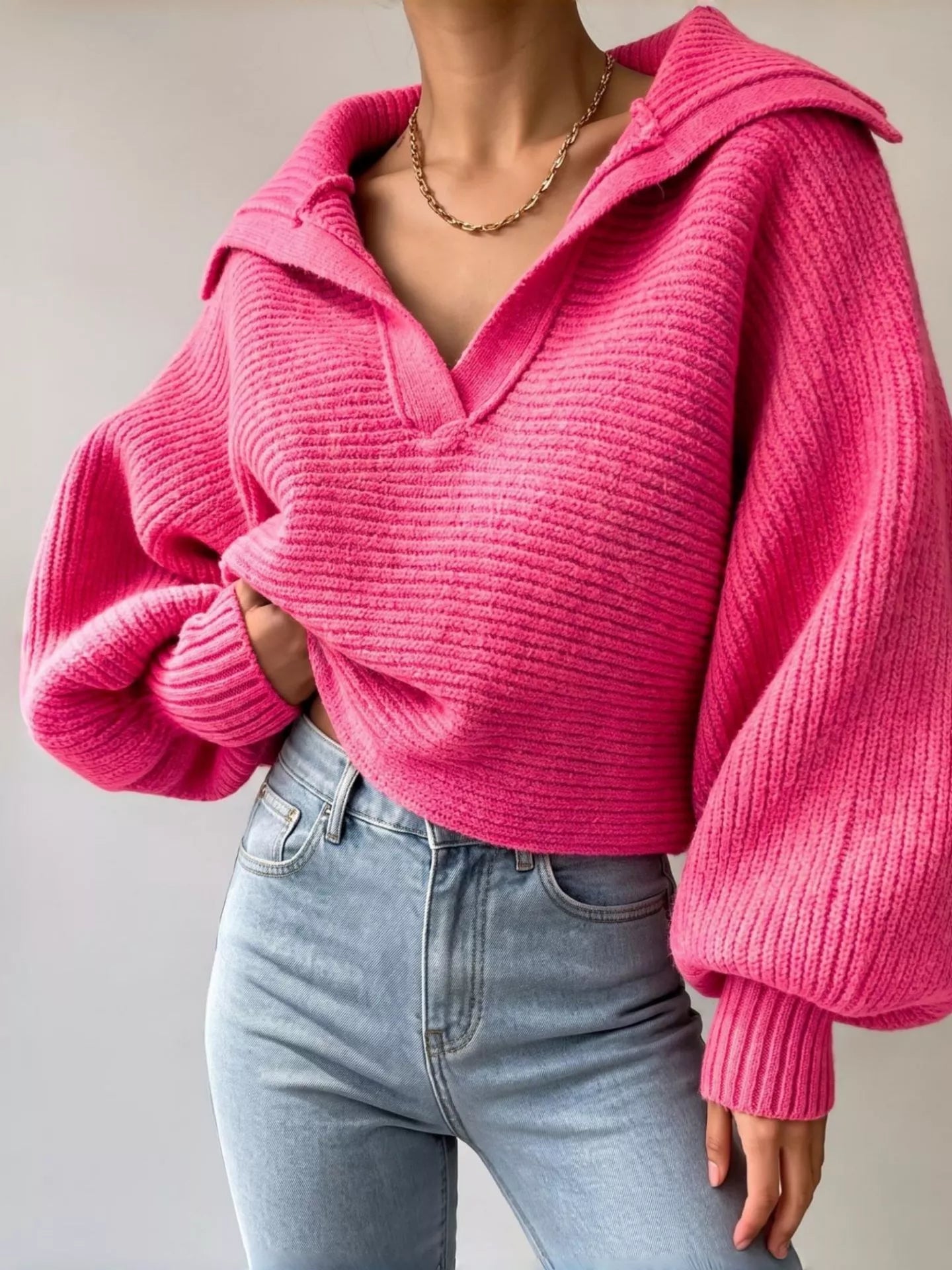 Trendsi Oversized Collar Ribbed Cropped Sweater -