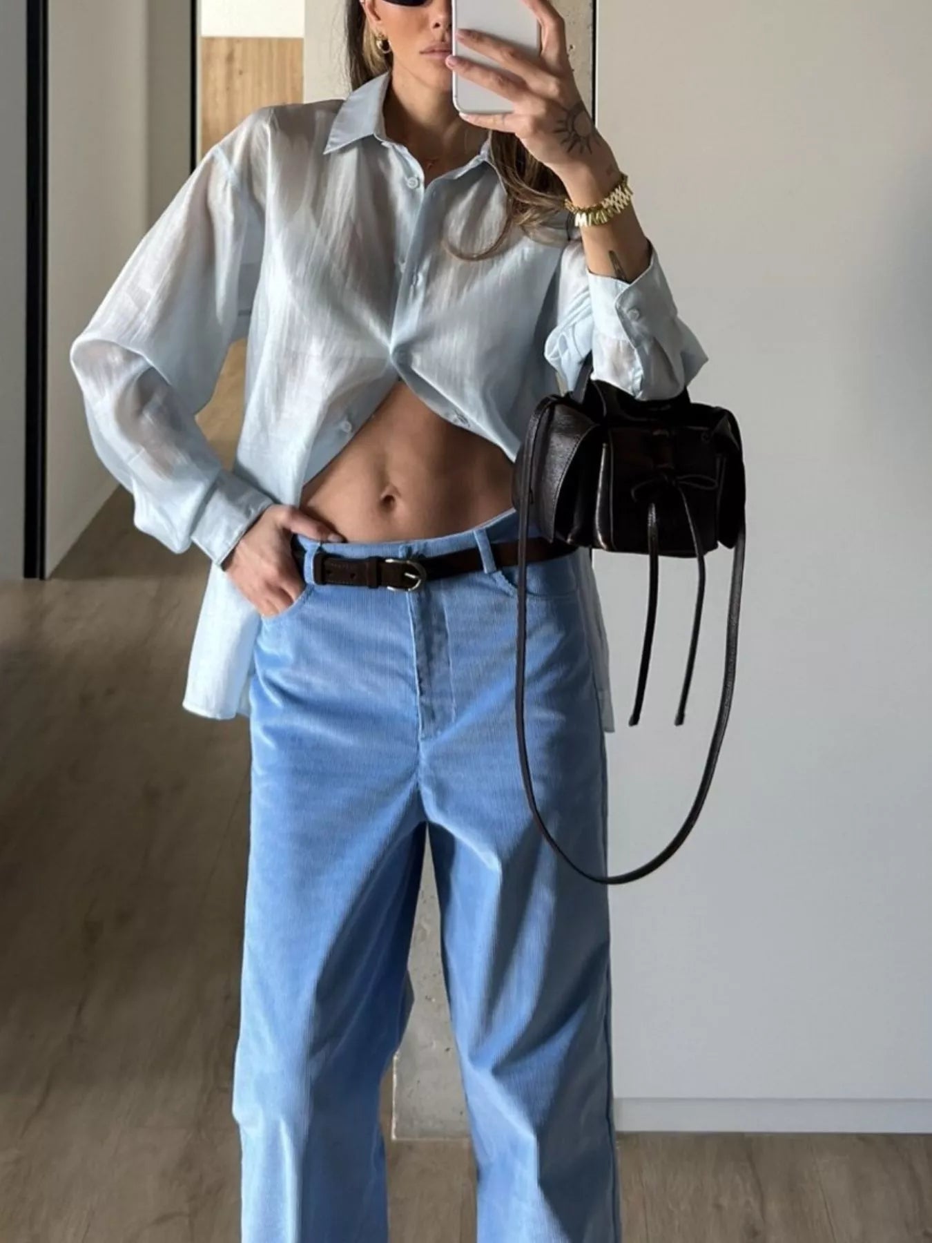 Trendsi Sheer Oversized Button-Up Shirt -