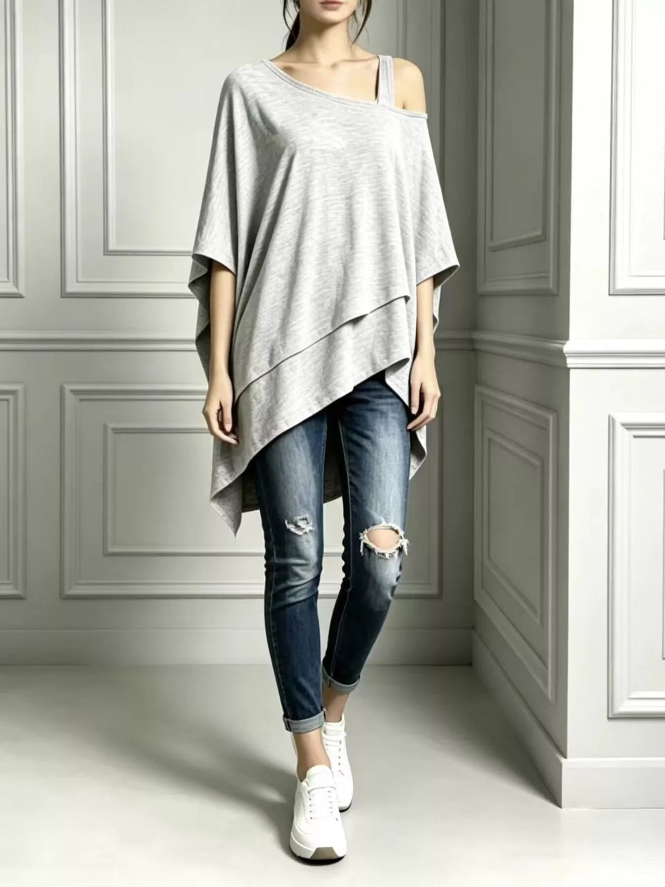 Trendsi Full Size Asymmetrical Neck Short Sleeve T-Shirt Plus Size - Shirts