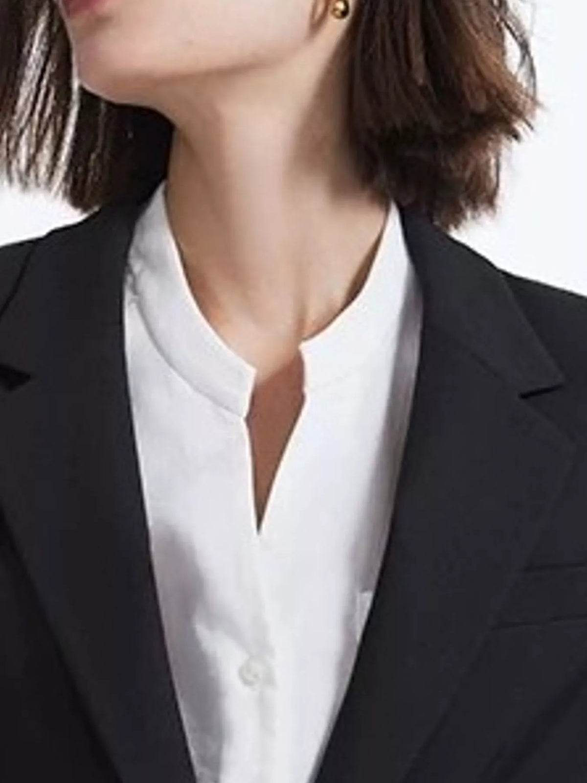 Single-Button Lapel Collar Blazer, detail view in black