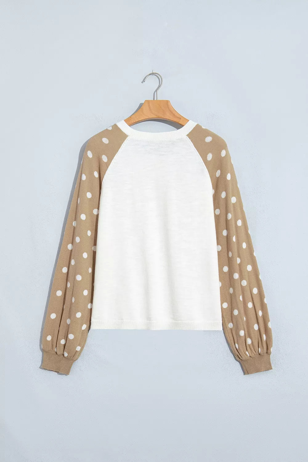 Trendsi Polka Dot Contrast Long Sleeve Button V Neck Sweater -