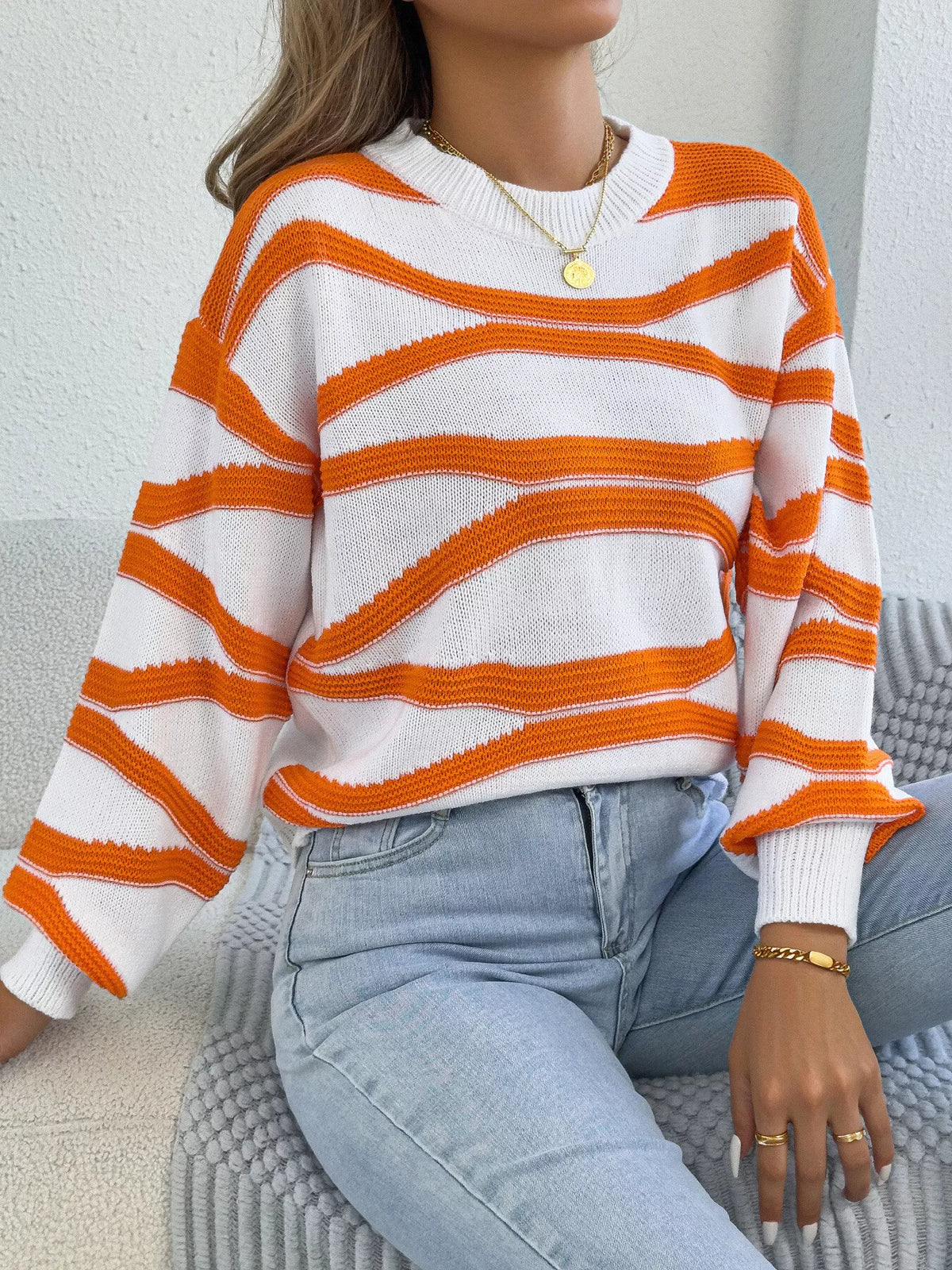 Black striped crew neck sweater