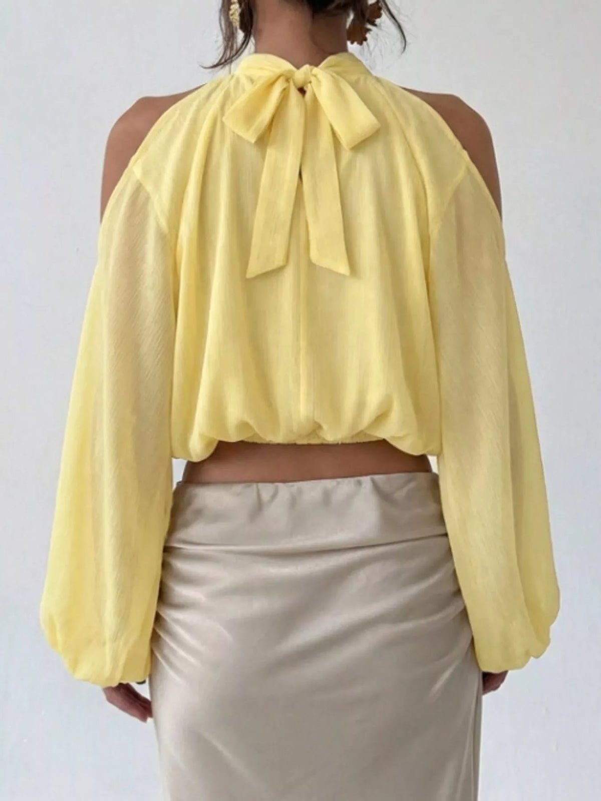 Cold-shoulder blouse, yellow back