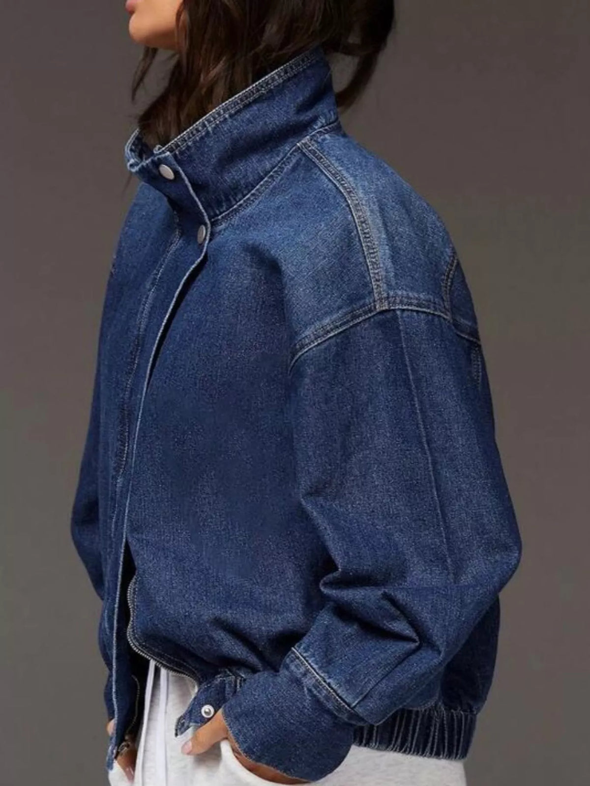 Denim-look jacket, dark blue side