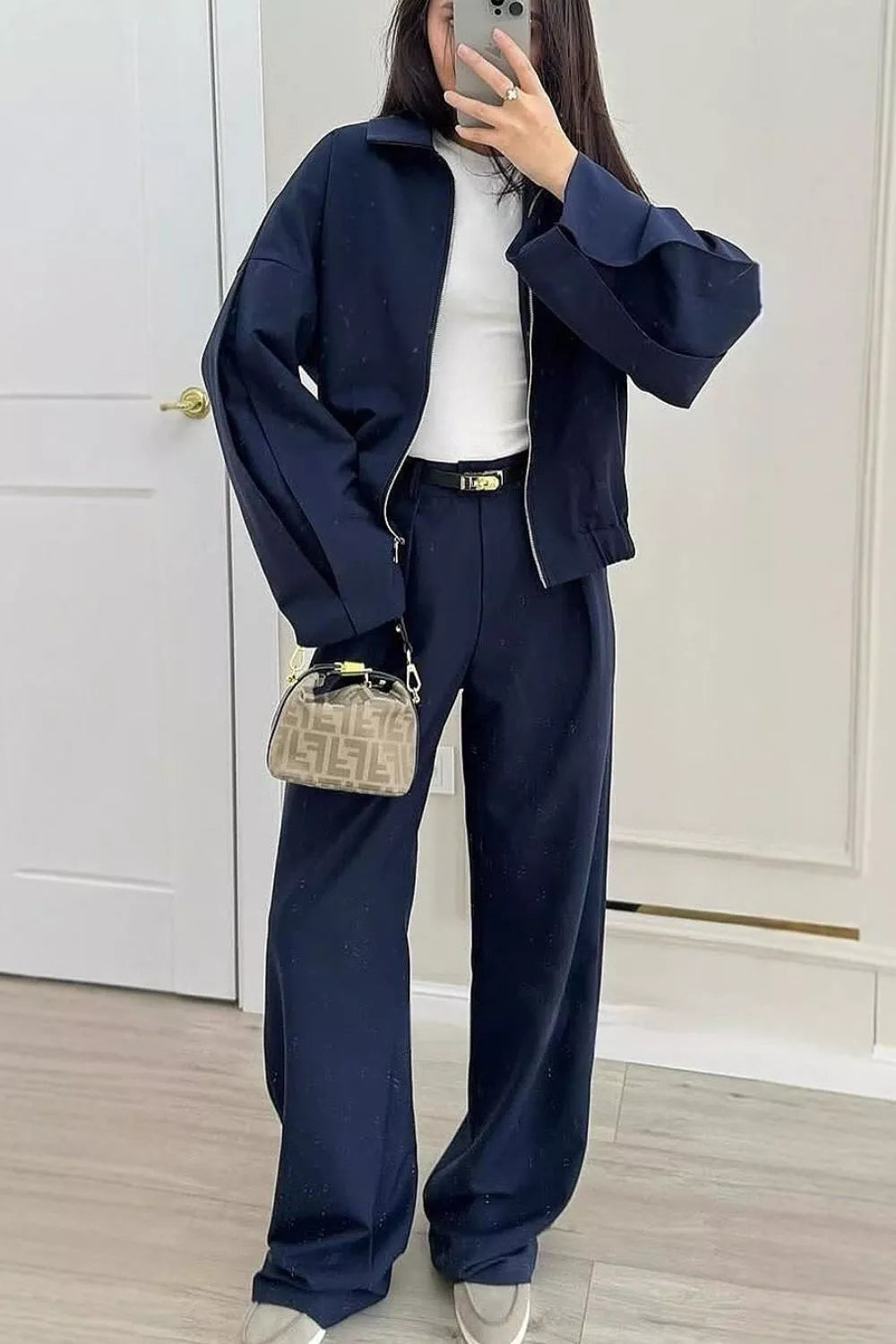 Trendsi Zip-Up Jacket and Wide-Leg Pants Set -