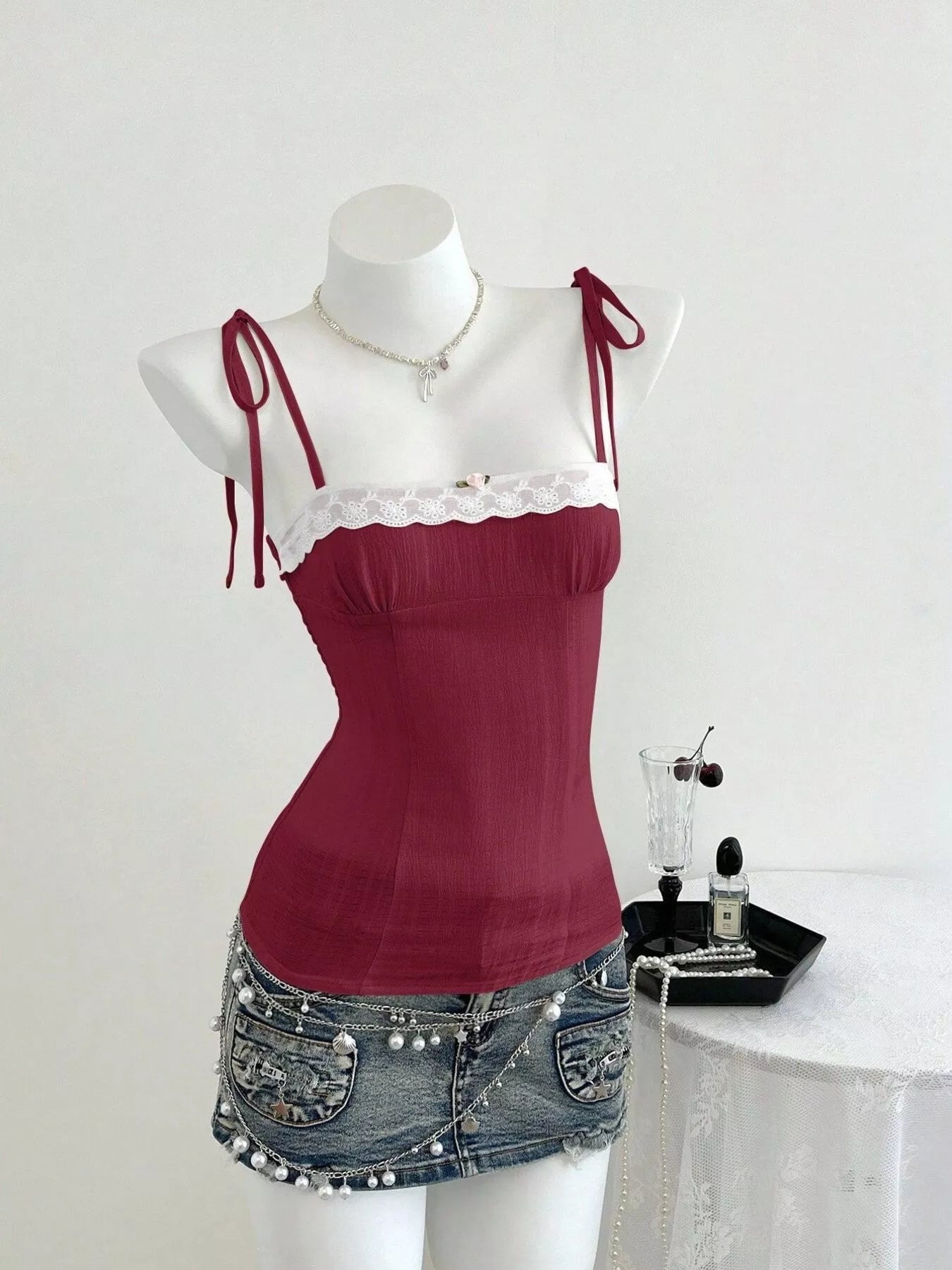 Trendsi Lace-Trimmed Tie Shoulder Cami -
