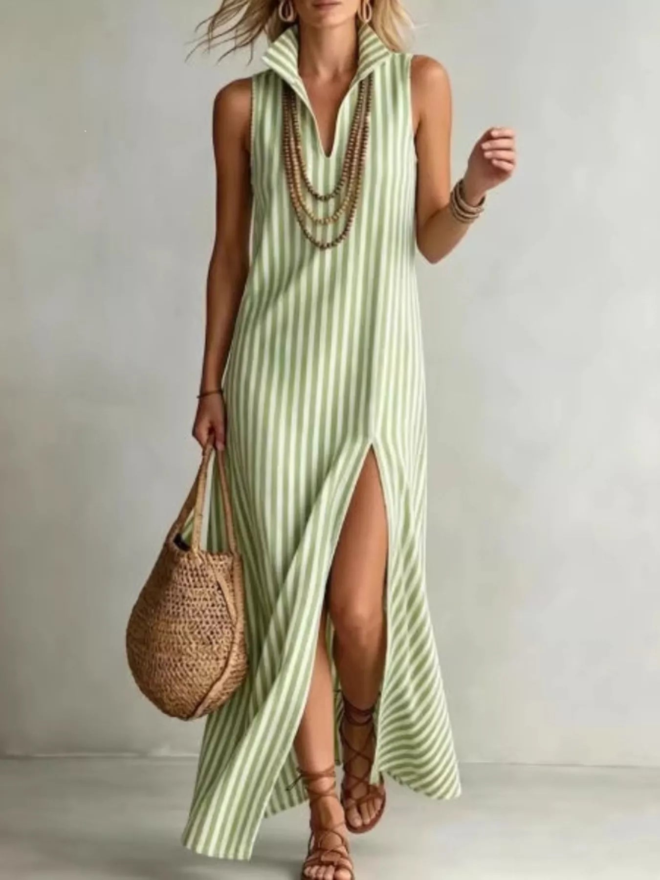Trendsi Full Size Striped Maxi Dress with High Slit Plus Size -