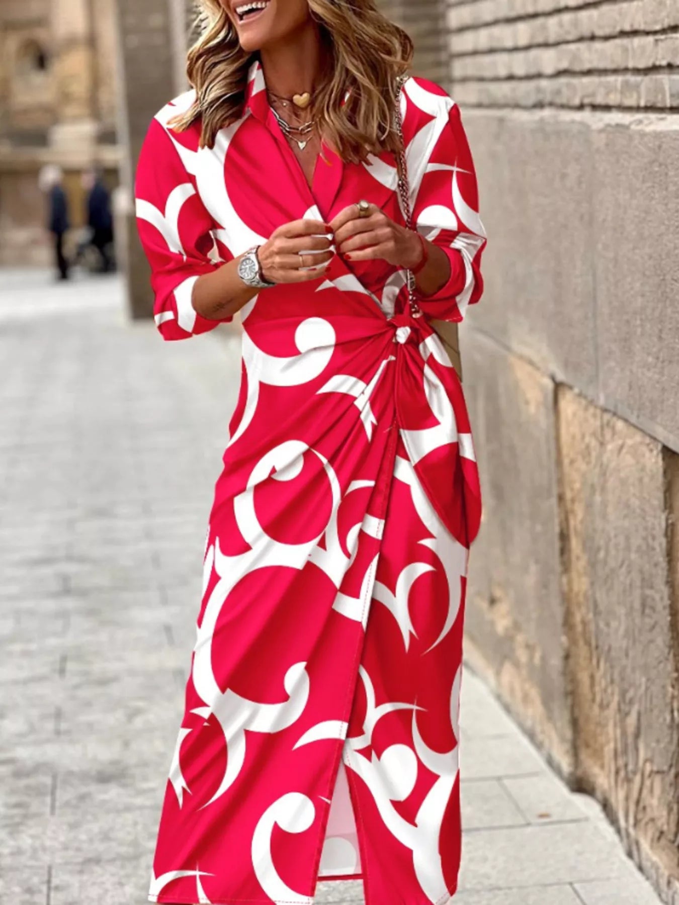 Trendsi Abstract Print Wrap Midi Dress -