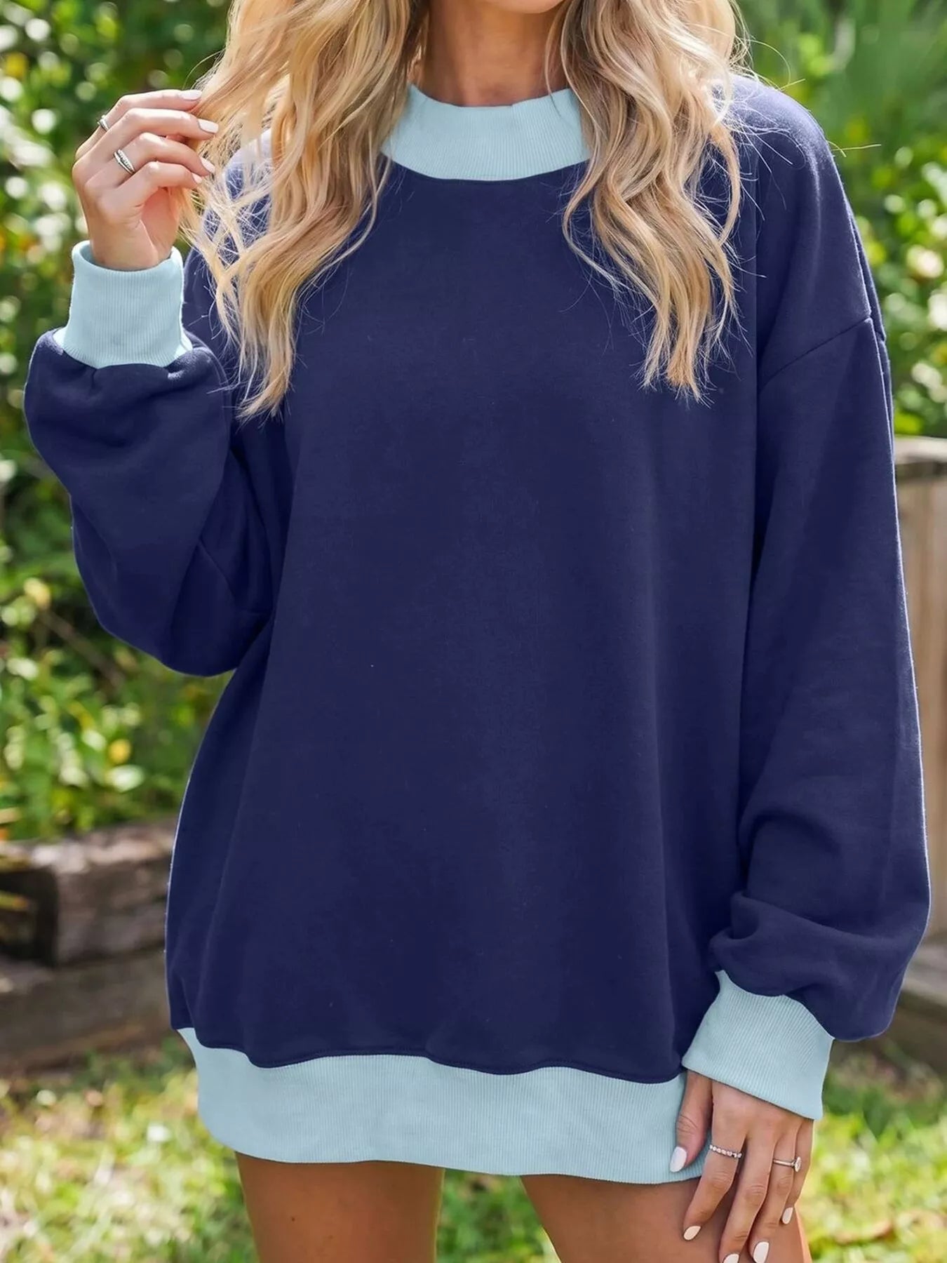 Trendsi Oversized Color-Block Crewneck Sweatshirt -