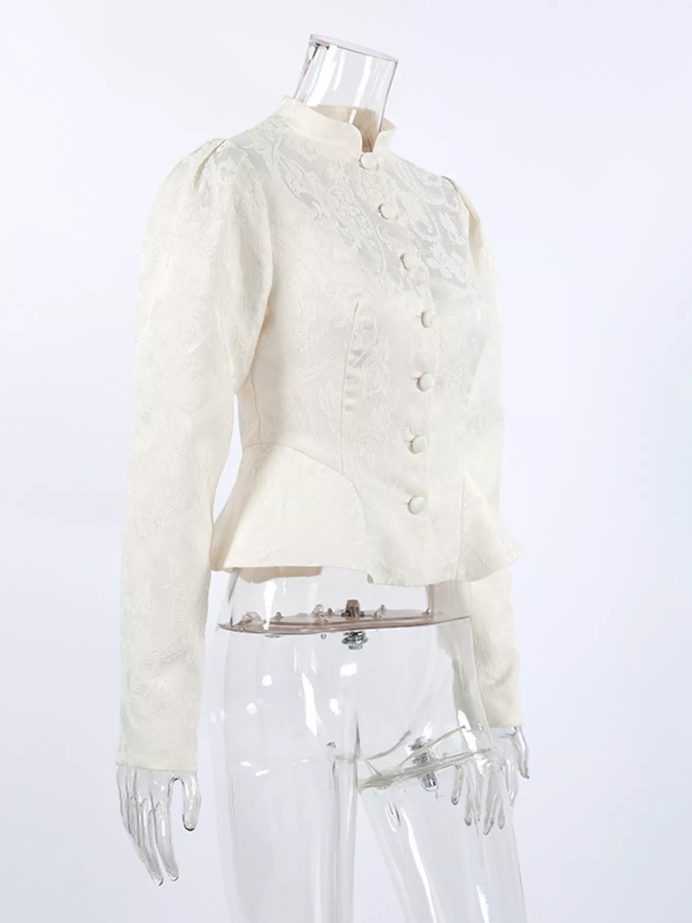 Trendsi Jacquard Peplum Puff Sleeve Outerwear -