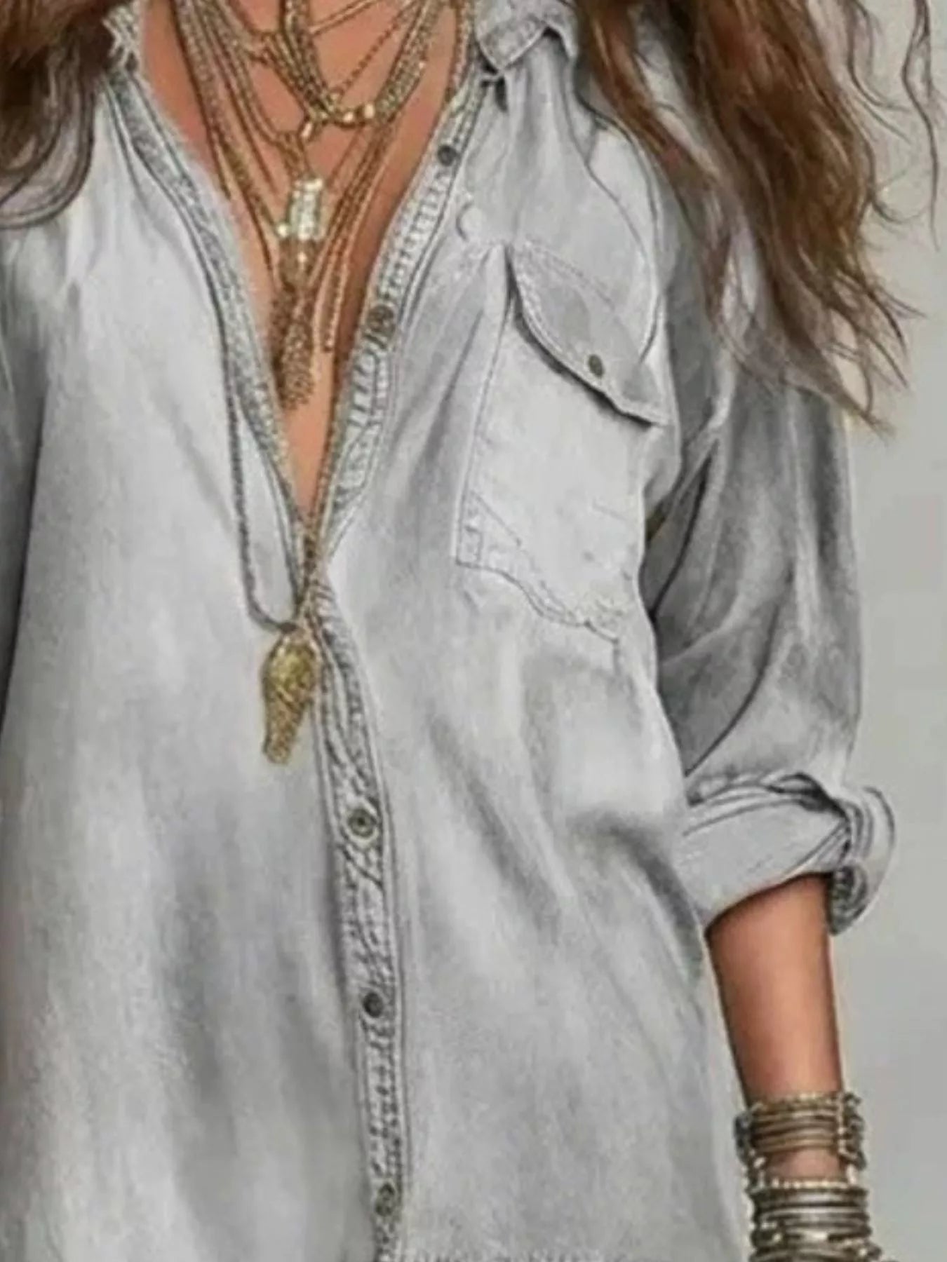 Trendsi Full Size Tiered Long Sleeve Denim Shirt Maxi Dress Plus Size -