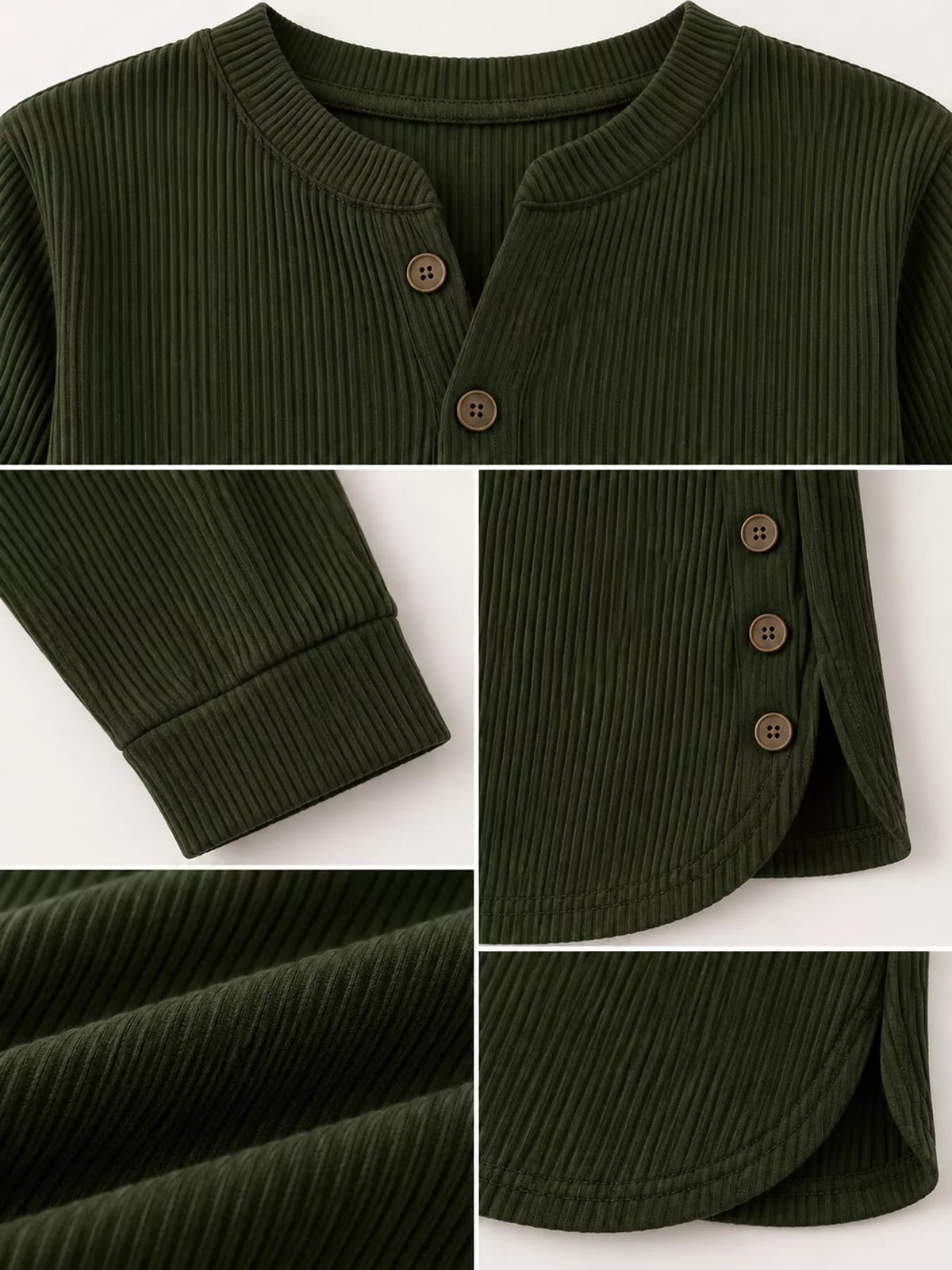 Green button detail long sleeve top, detail view