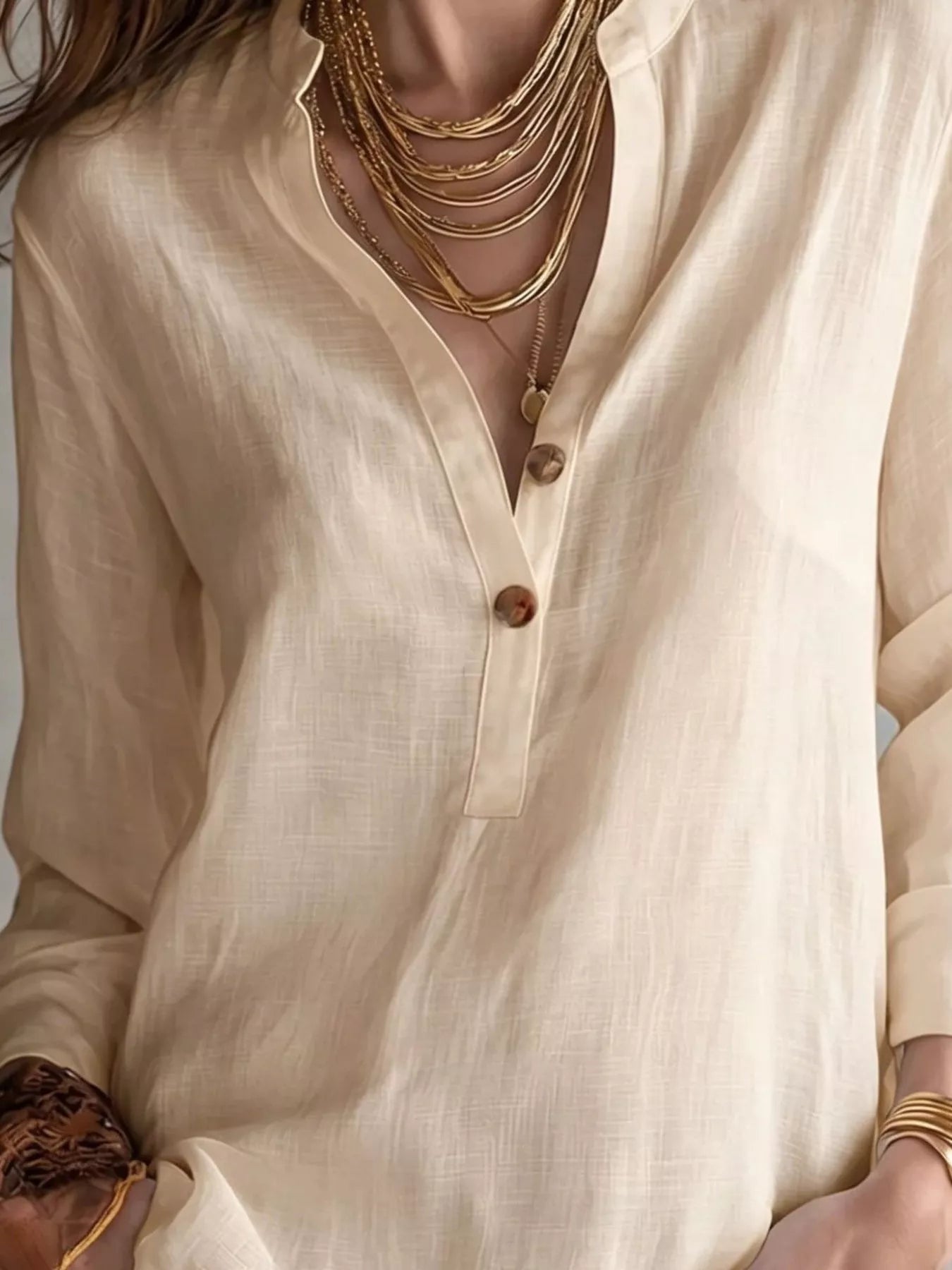 Trendsi Button Detail Long Sleeve Blouse -