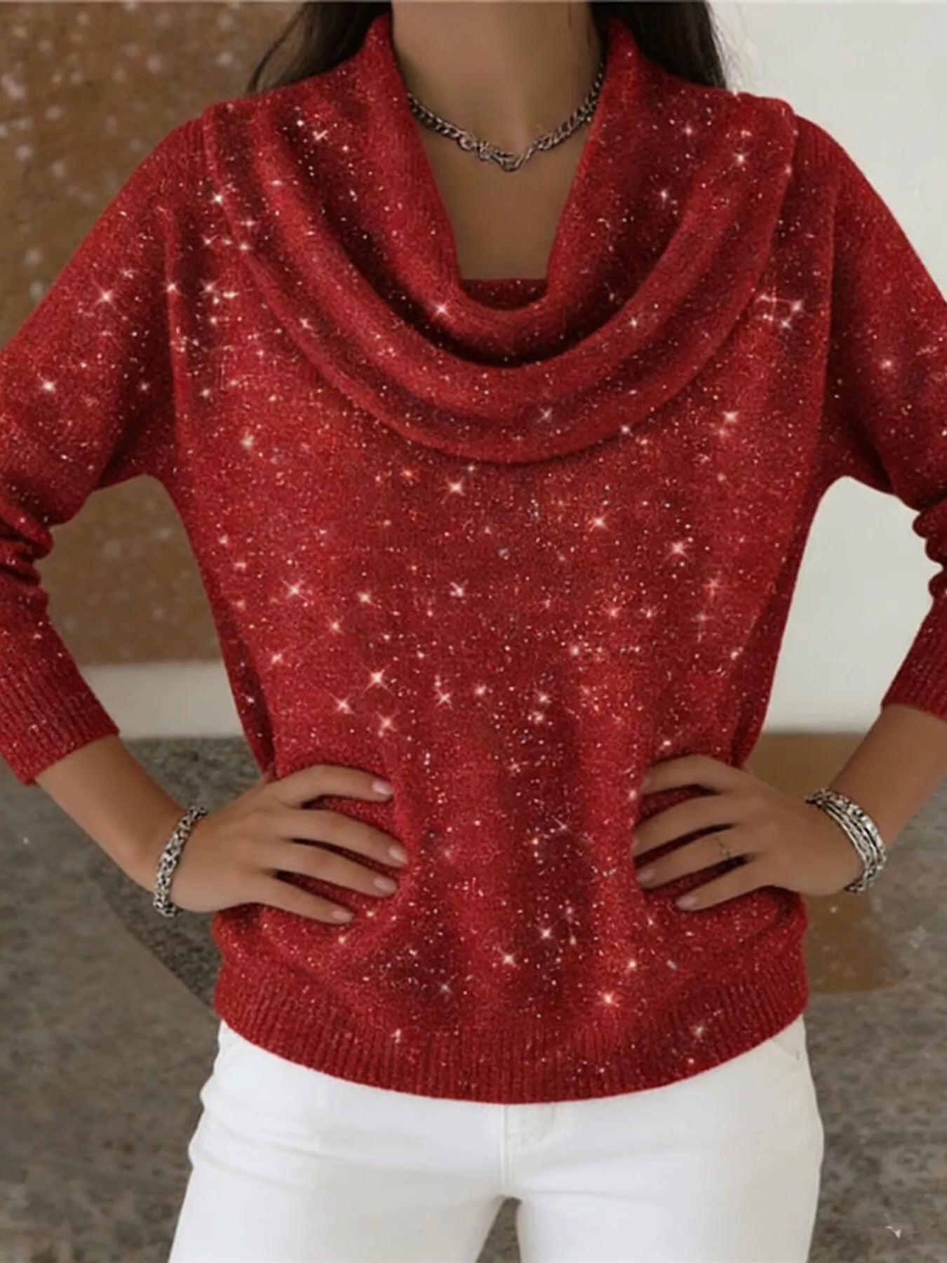 Trendsi Full Size Solid Color Cowl Neck Sweater Plus Size -