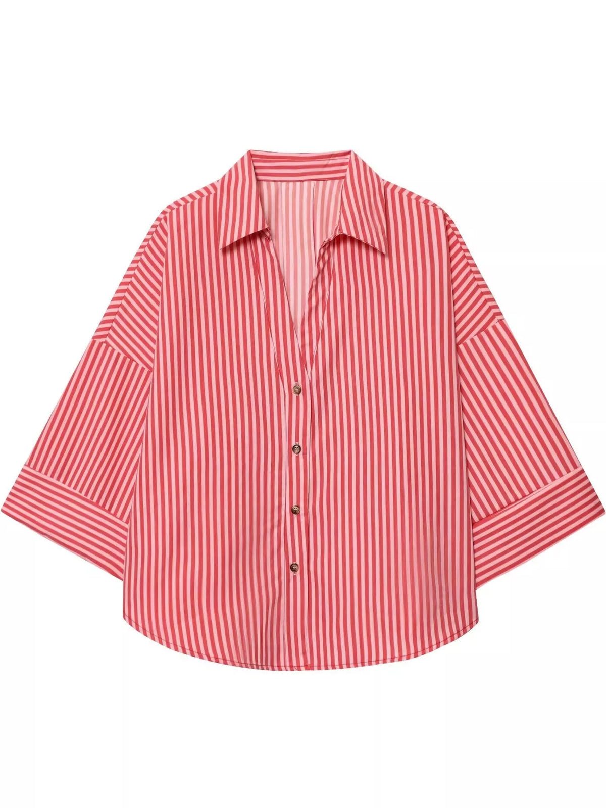 Red Stripes button-up three-quarter sleeve shirt