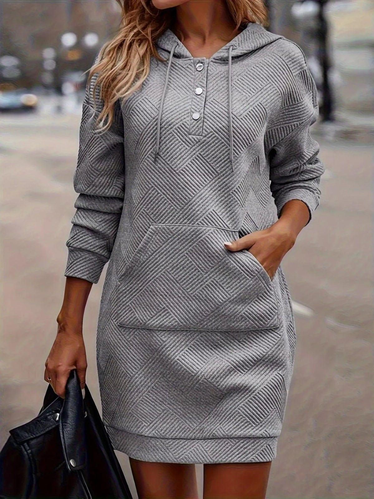 Textured hooded sweatshirt dress