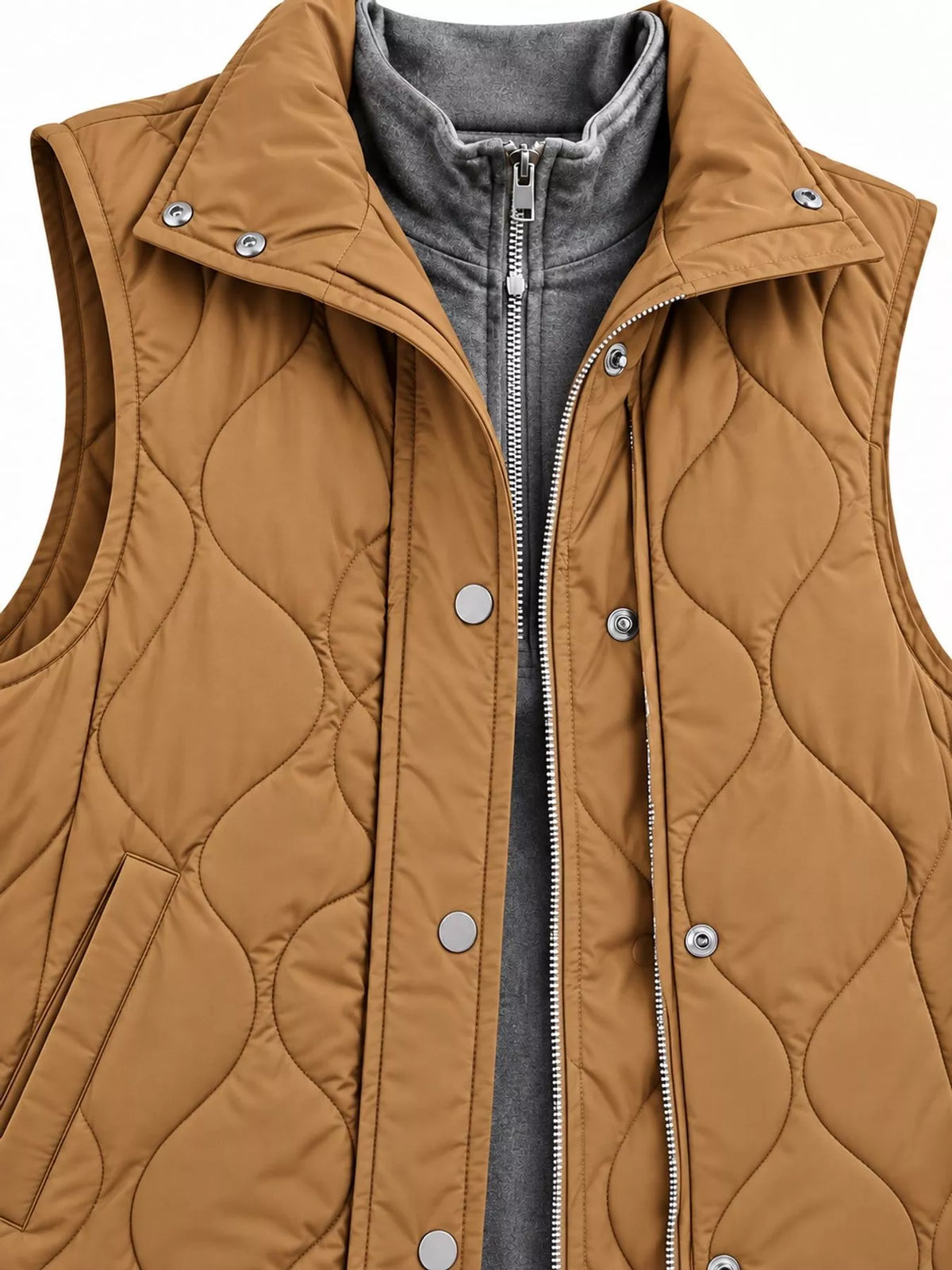 Quilted Snap-Front Vest — garment construction details