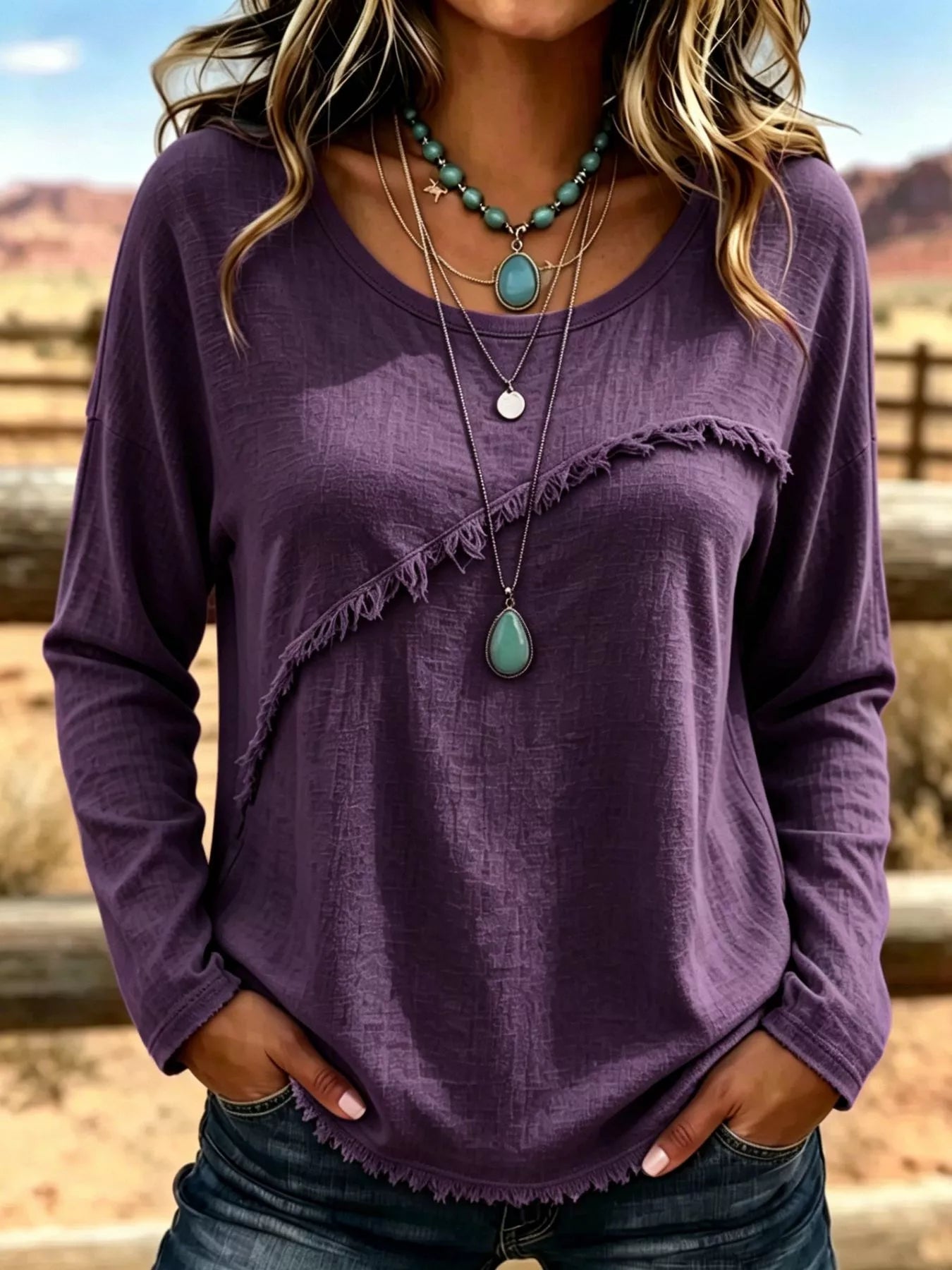 Trendsi Full Size Fringe Detail Long Sleeve T-Shirt Plus Size -