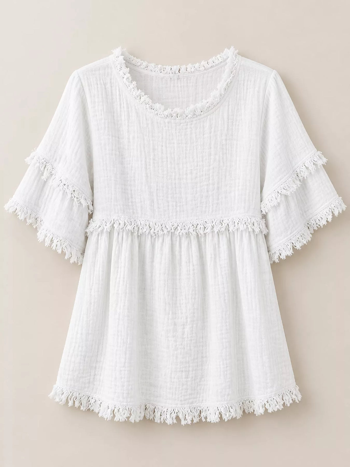 White frayed edge textured blouse