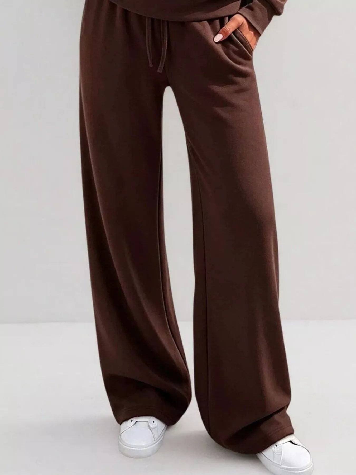 Button-detail dropped-shoulder top and pants set