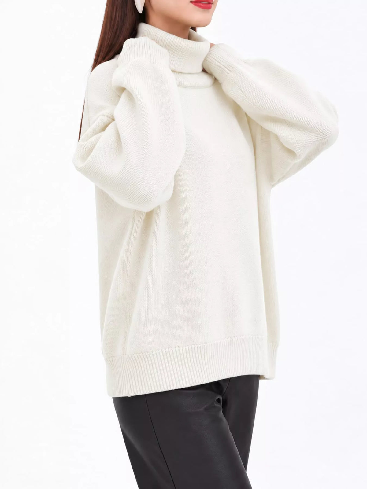 Oversized Turtleneck Drop Shoulder Sweater — front view