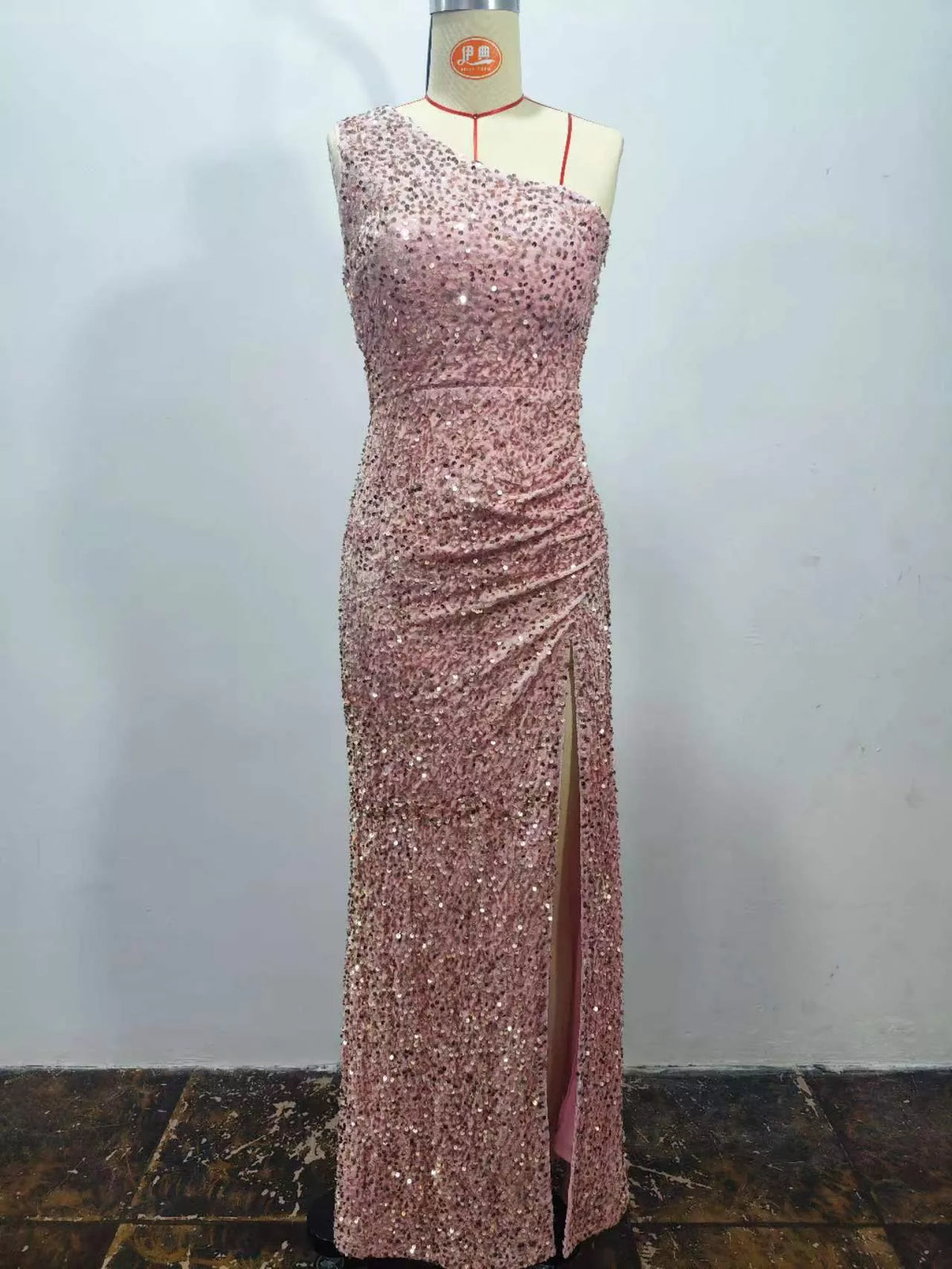 Sequin maxi dress, pink mannequin front