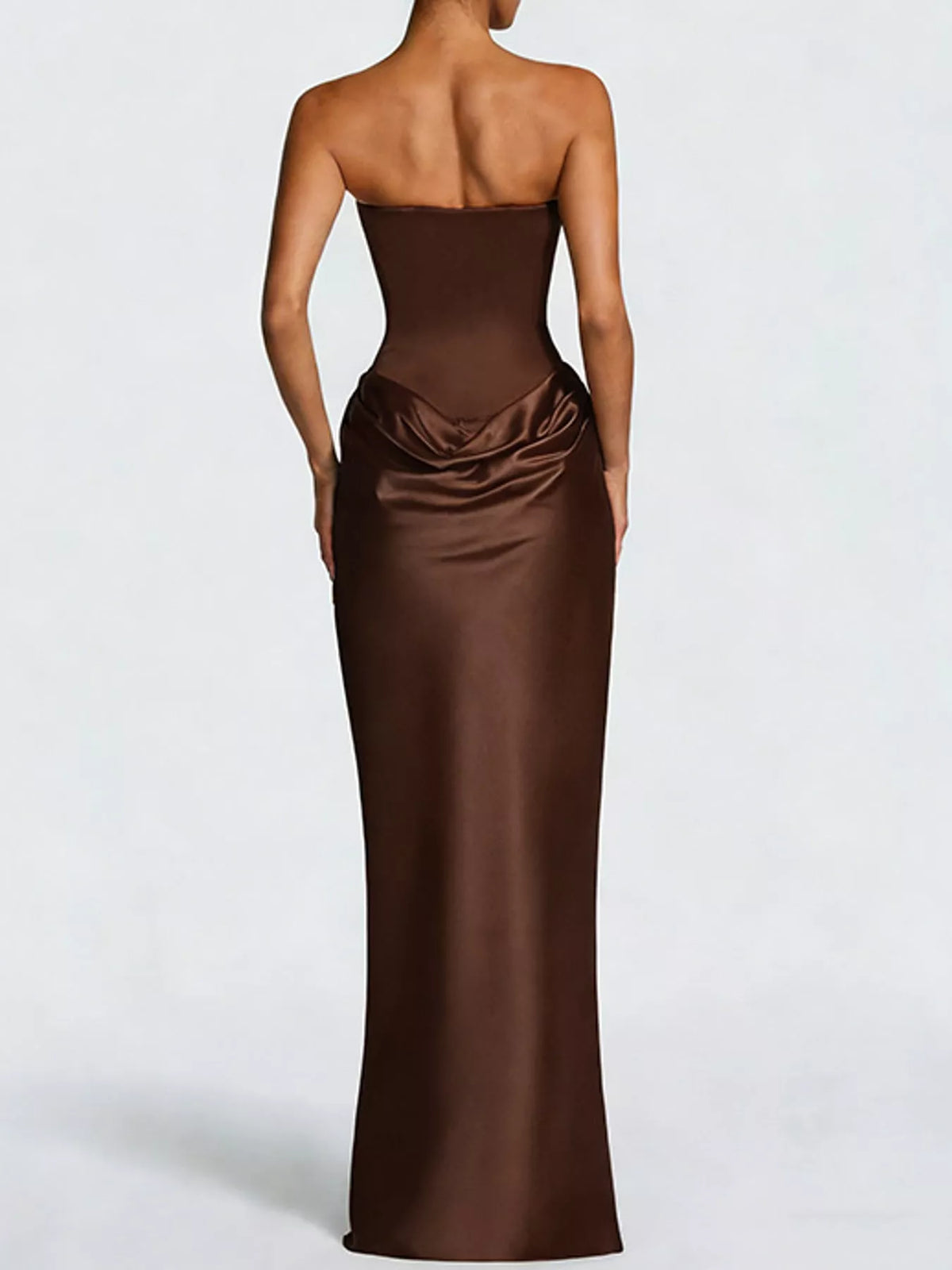 Sweetheart neck strapless maxi dress, back view