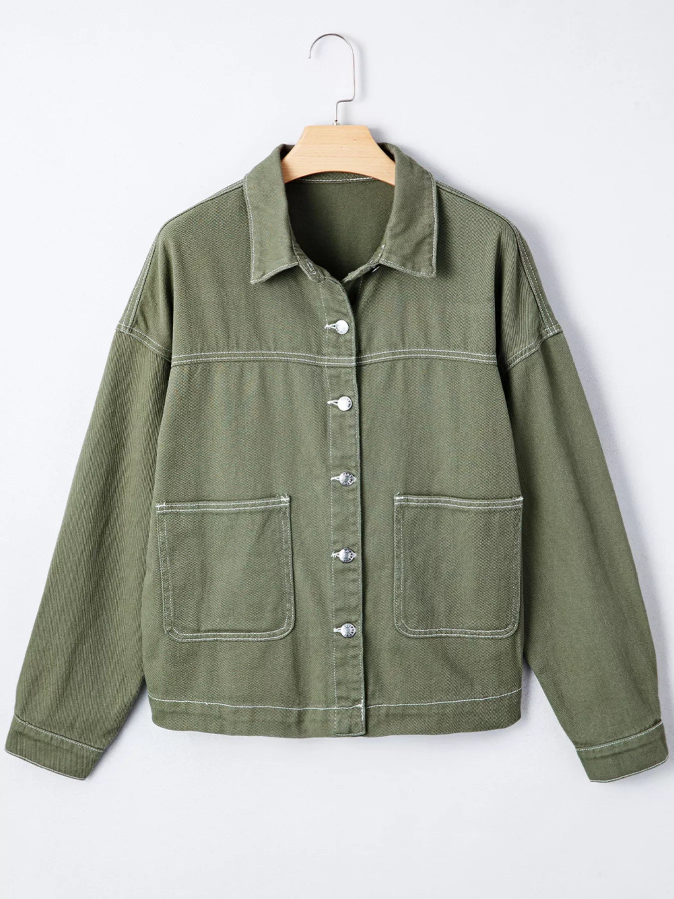 Trendsi Patched Pocket Collared Button Front Boyfriend Denim Jacket -