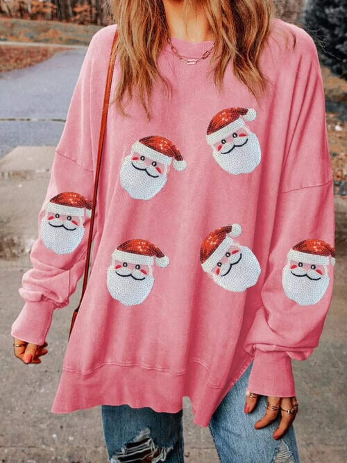 Santa Claus Sweatshirt in pink, front view