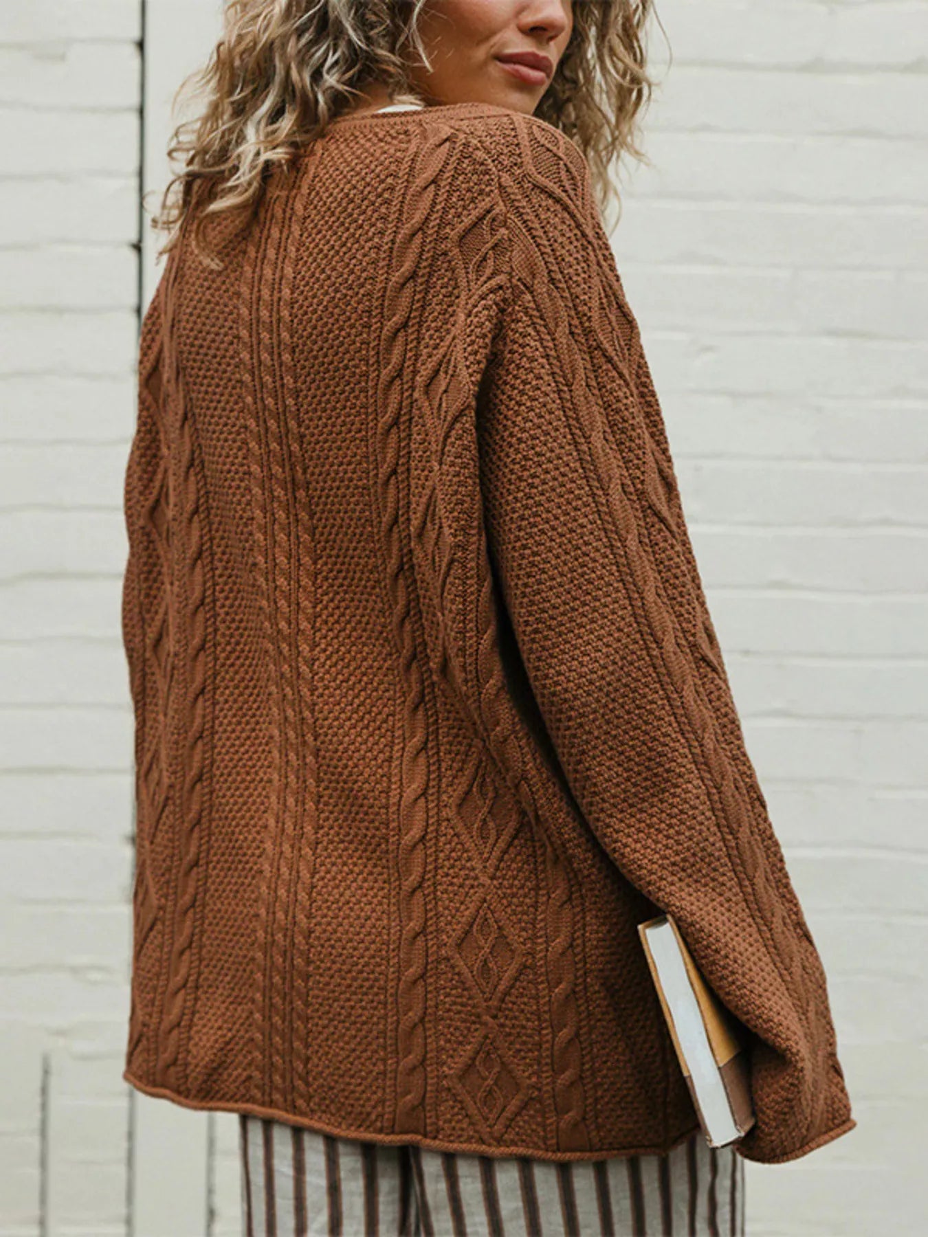 Trendsi Crew Neck Cable-Knit Sweater -