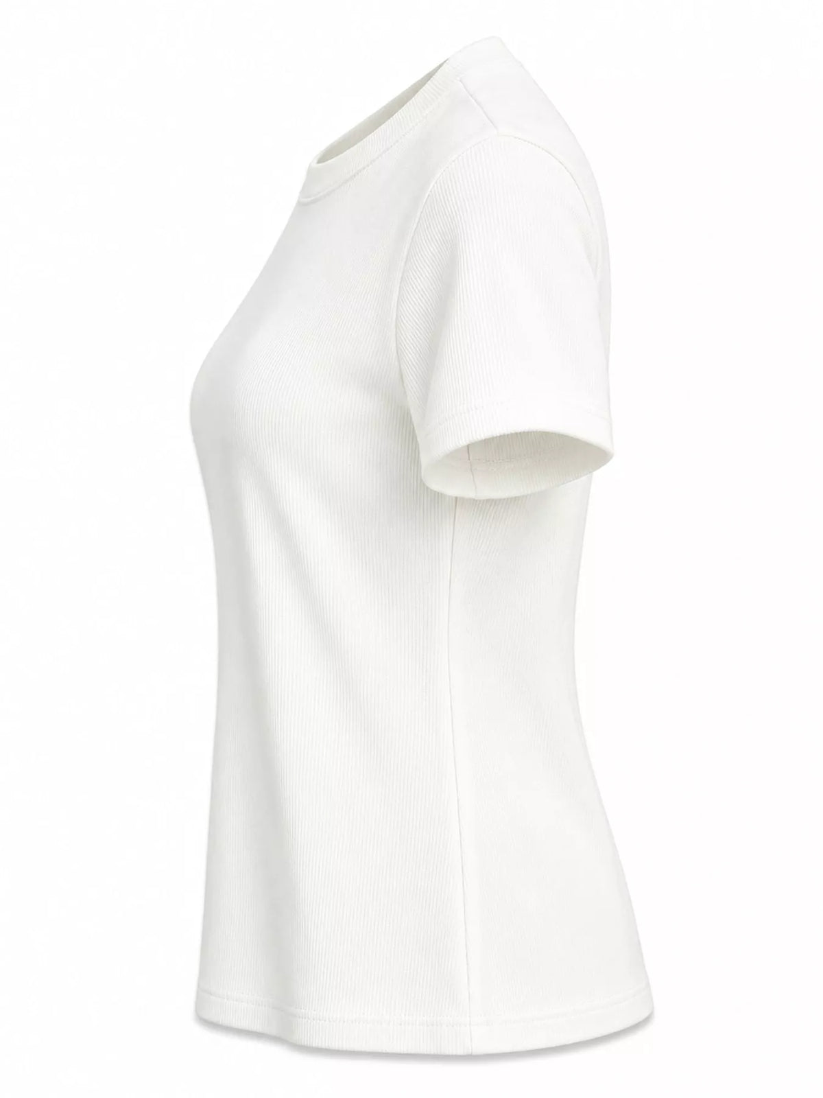 White slim-fit crew neck T-shirt, side view