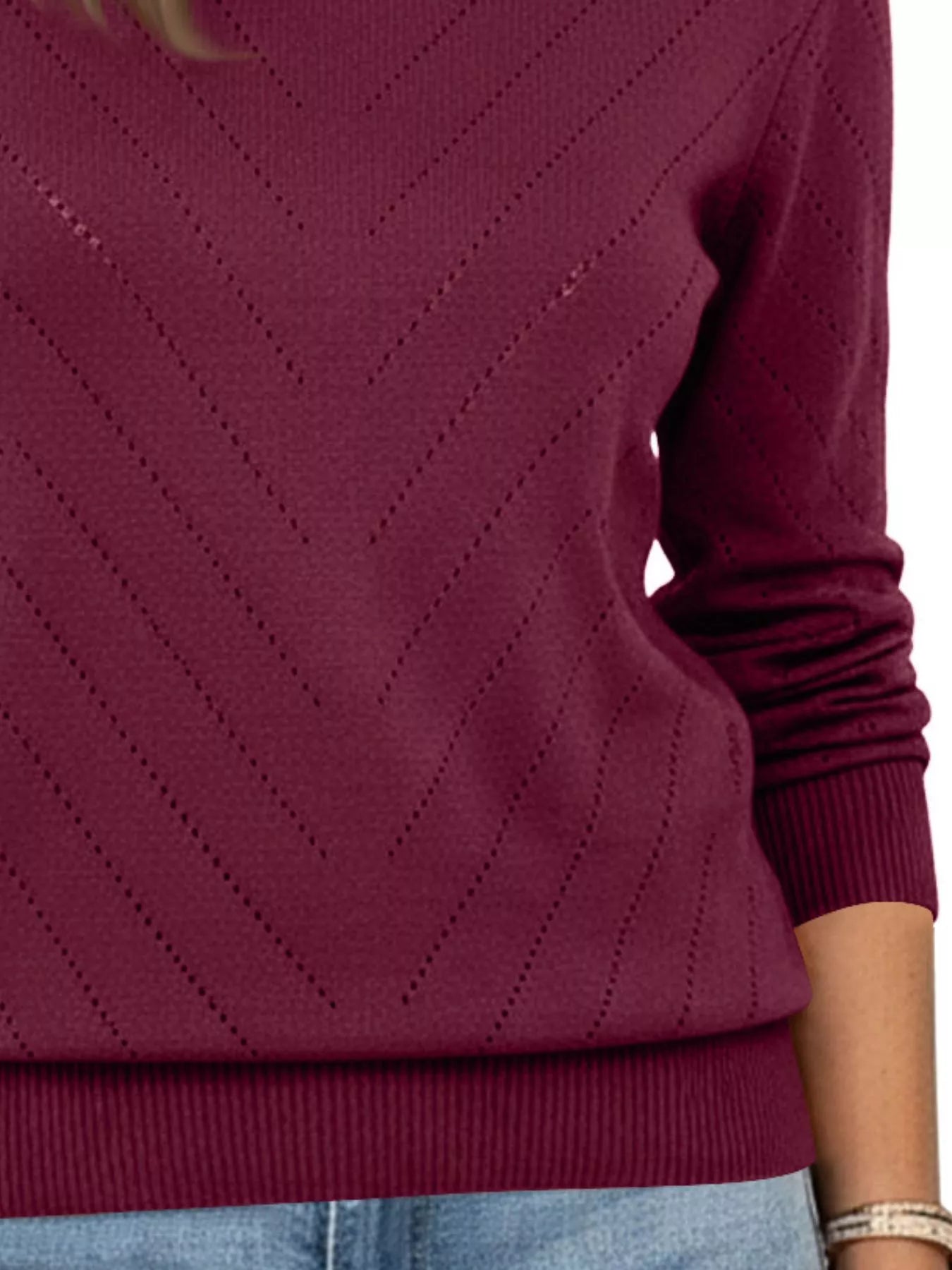 Trendsi Openwork Round Neck Sweater -