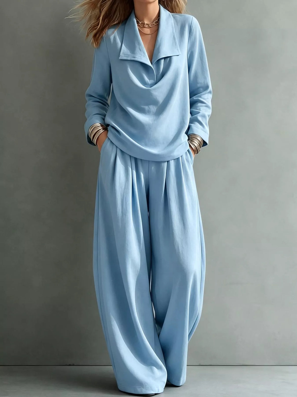 Top and Wide-Leg Pants Set — front view