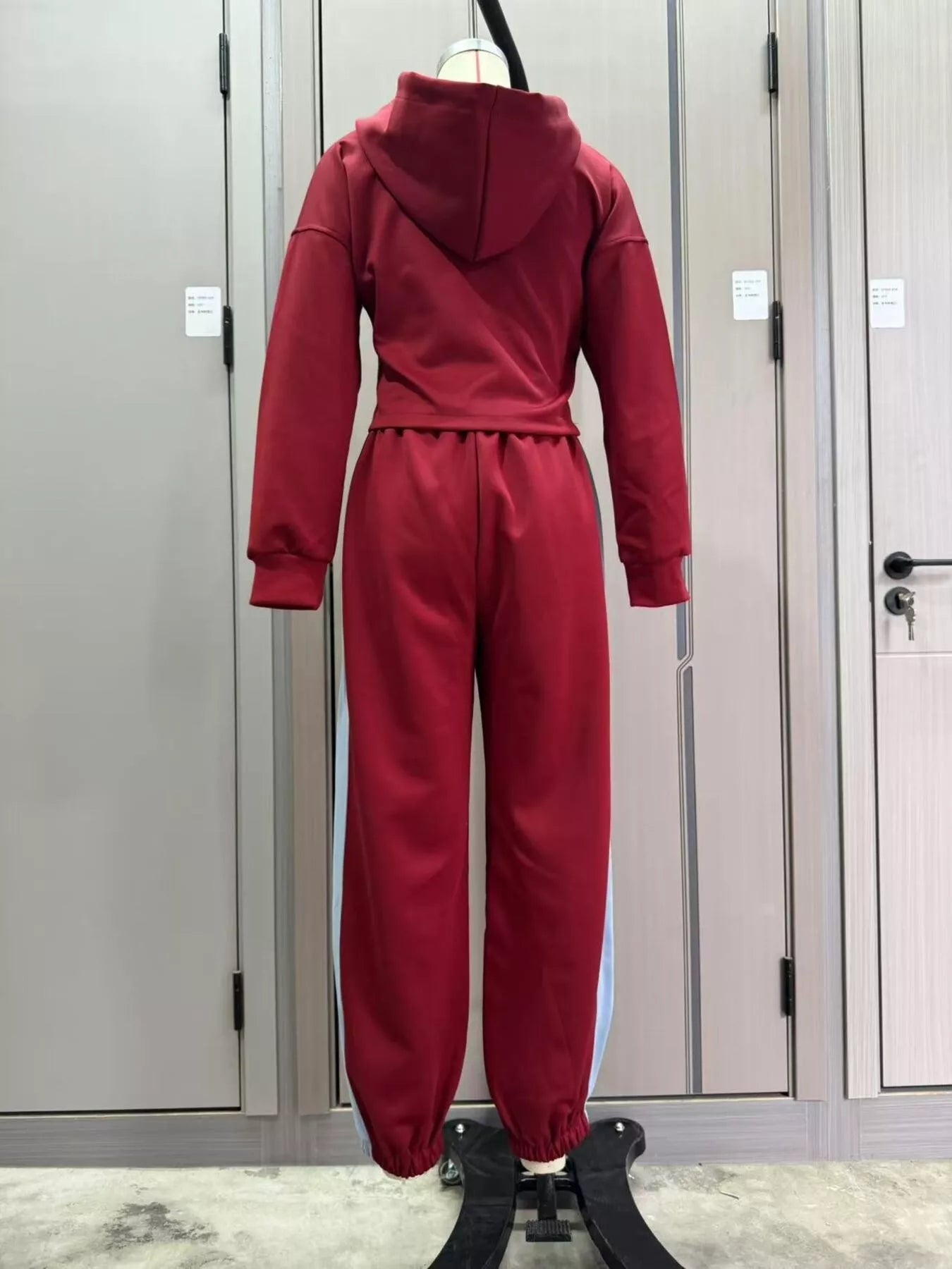 Trendsi Color-Block Zip-Up Crop Hoodie and Joggers Set -