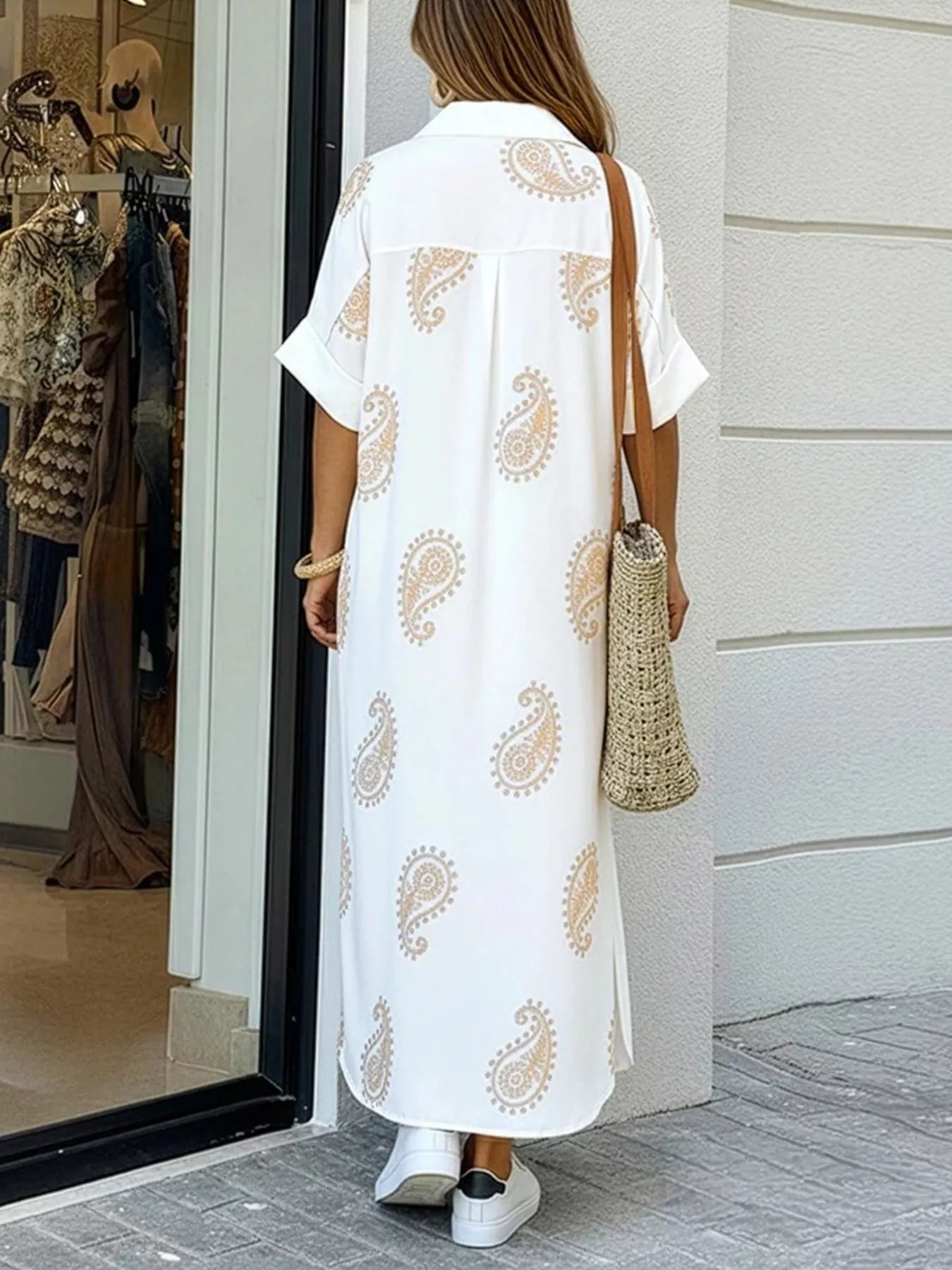 Trendsi Floral Print Button-Down Maxi Shirt Dress -
