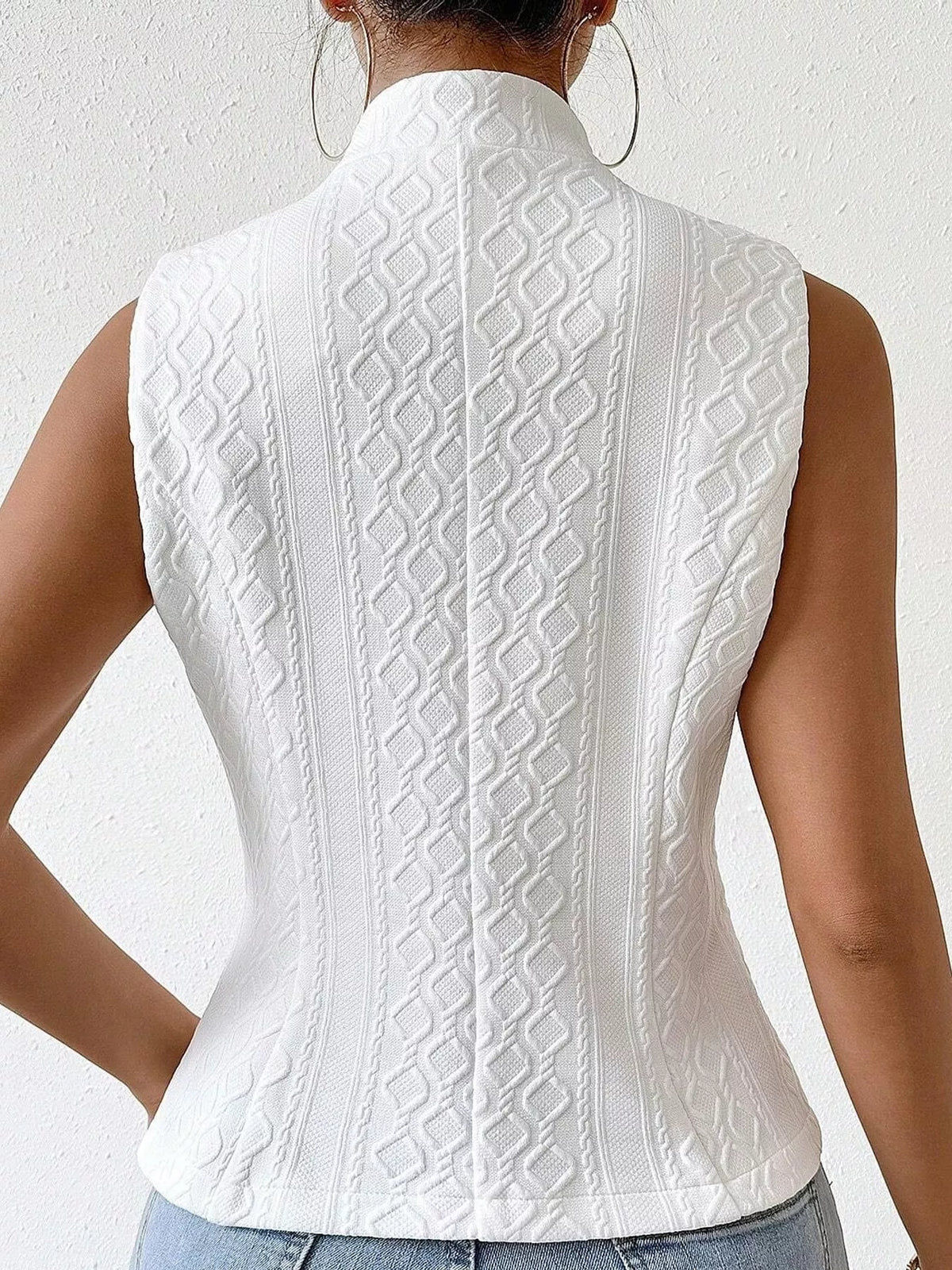 Textured Single-Breasted Vest in white, back view