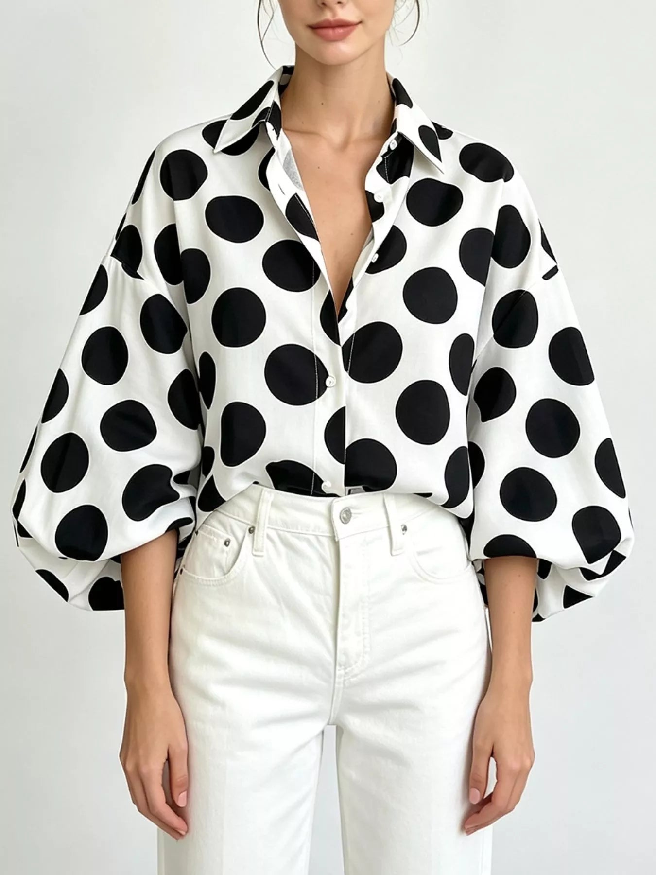 Trendsi Polka Dot Puff Sleeve Shirt -
