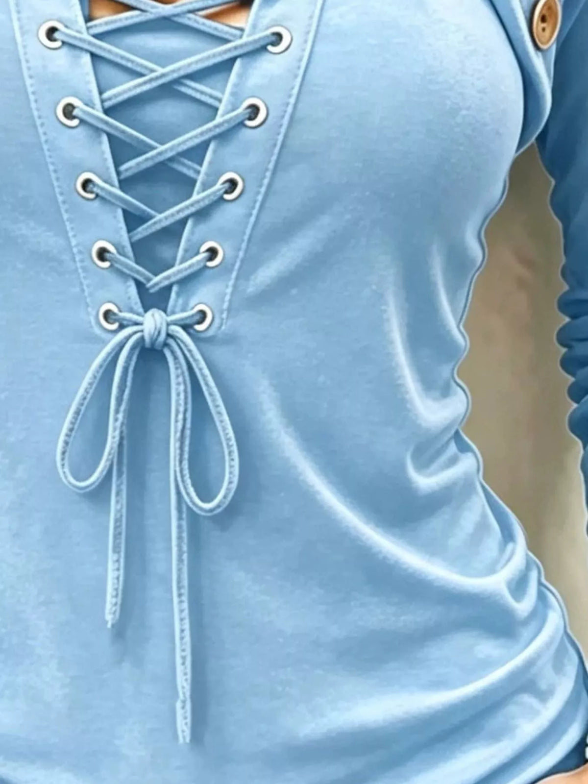 Lace-up long-sleeve slim-fit t-shirt