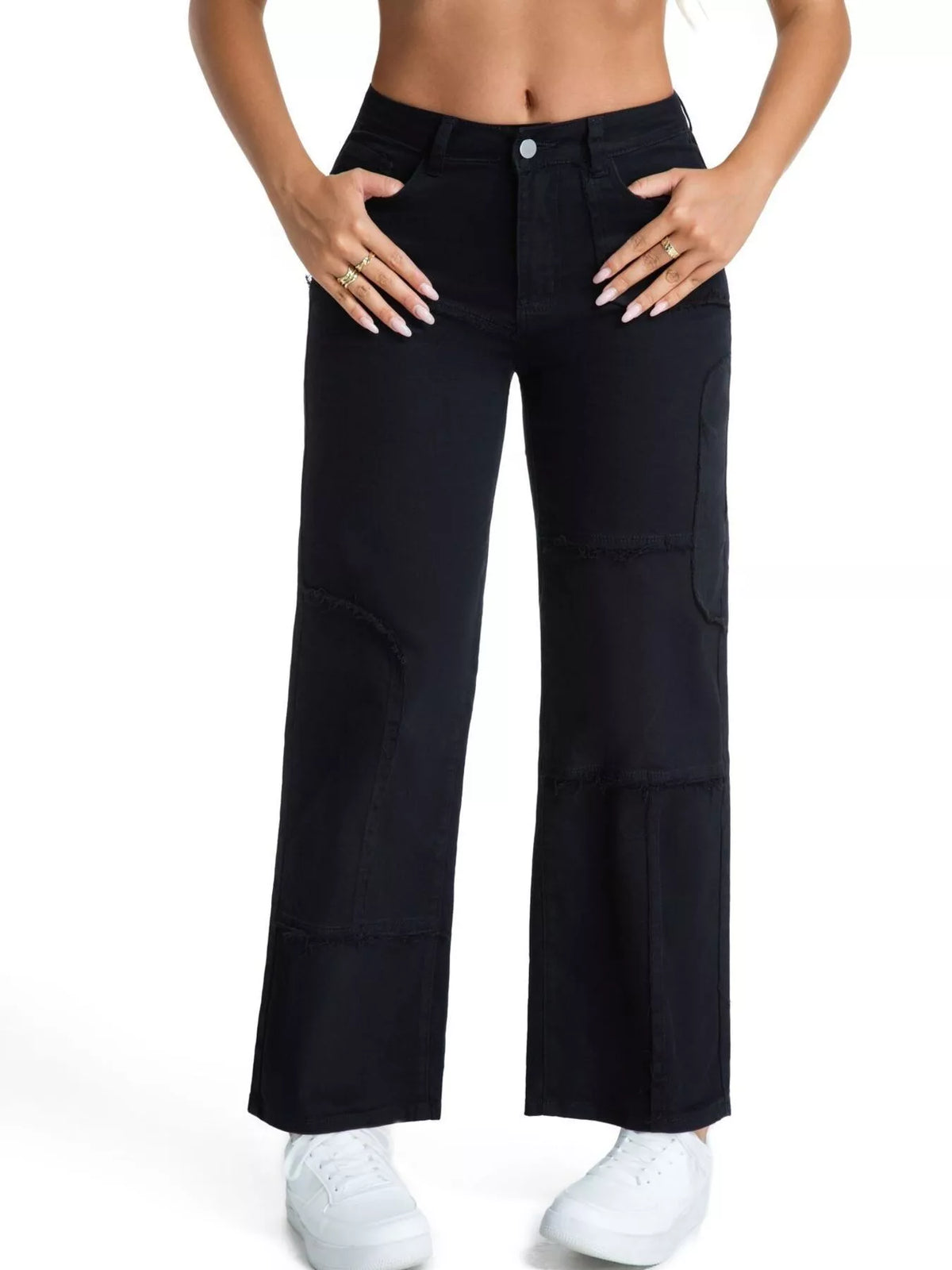 Frayed edge straight leg jeans