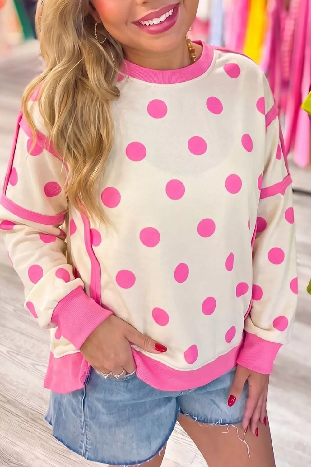 Trendsi Polka Dot Crew Neck Sweatshirt -