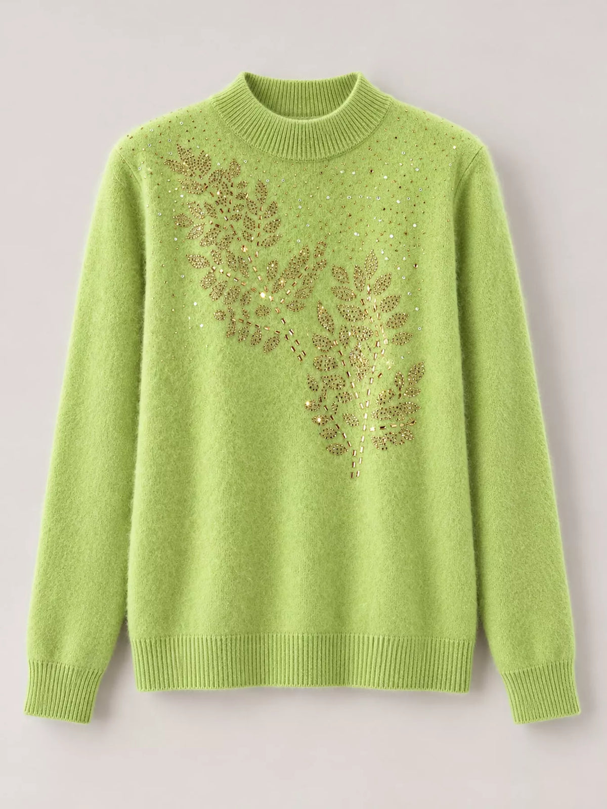 Rhinestone Leaf Mock Neck Sweater — garment front