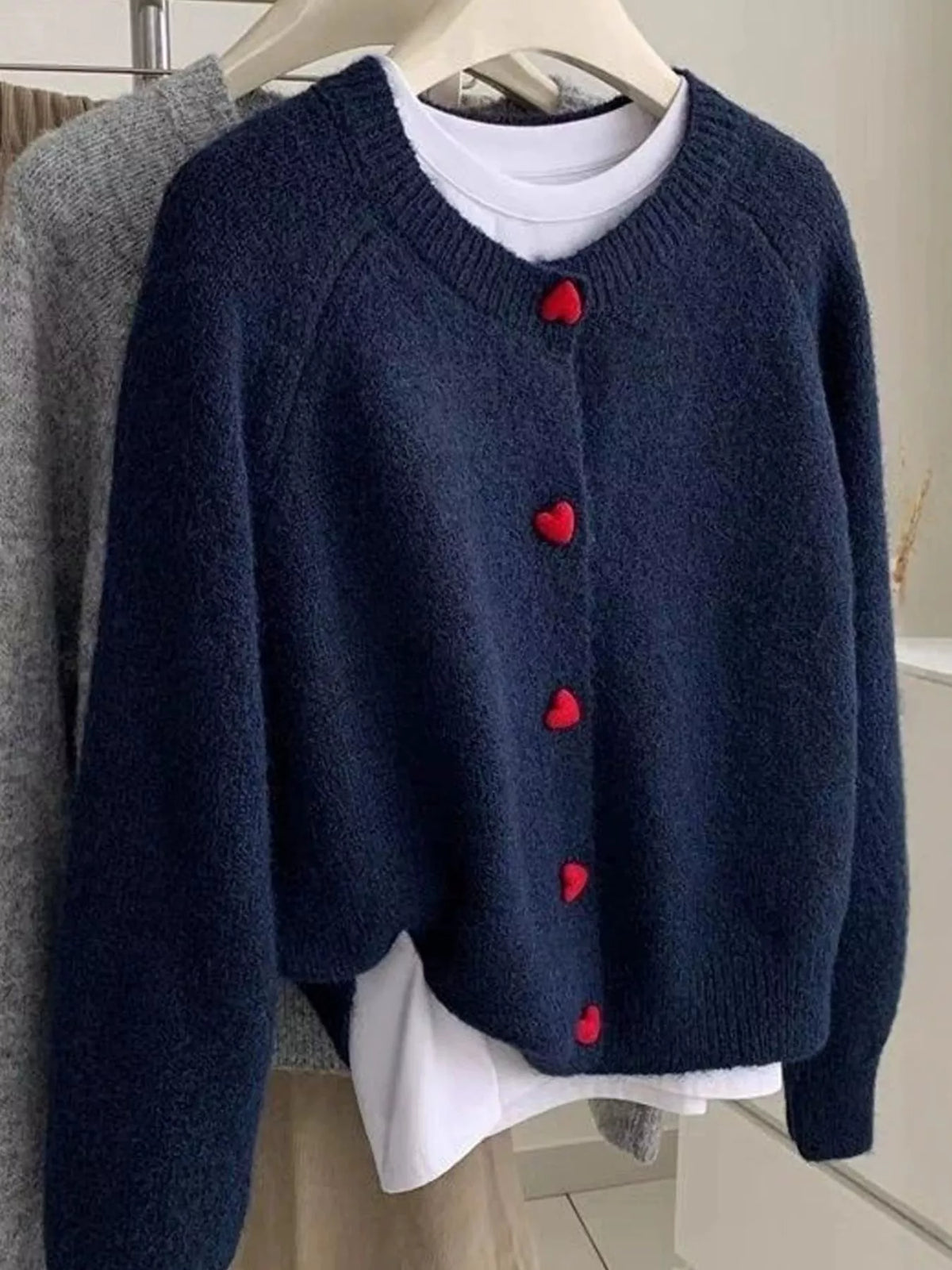 Heart Buttons Knit Cardigan — garment front