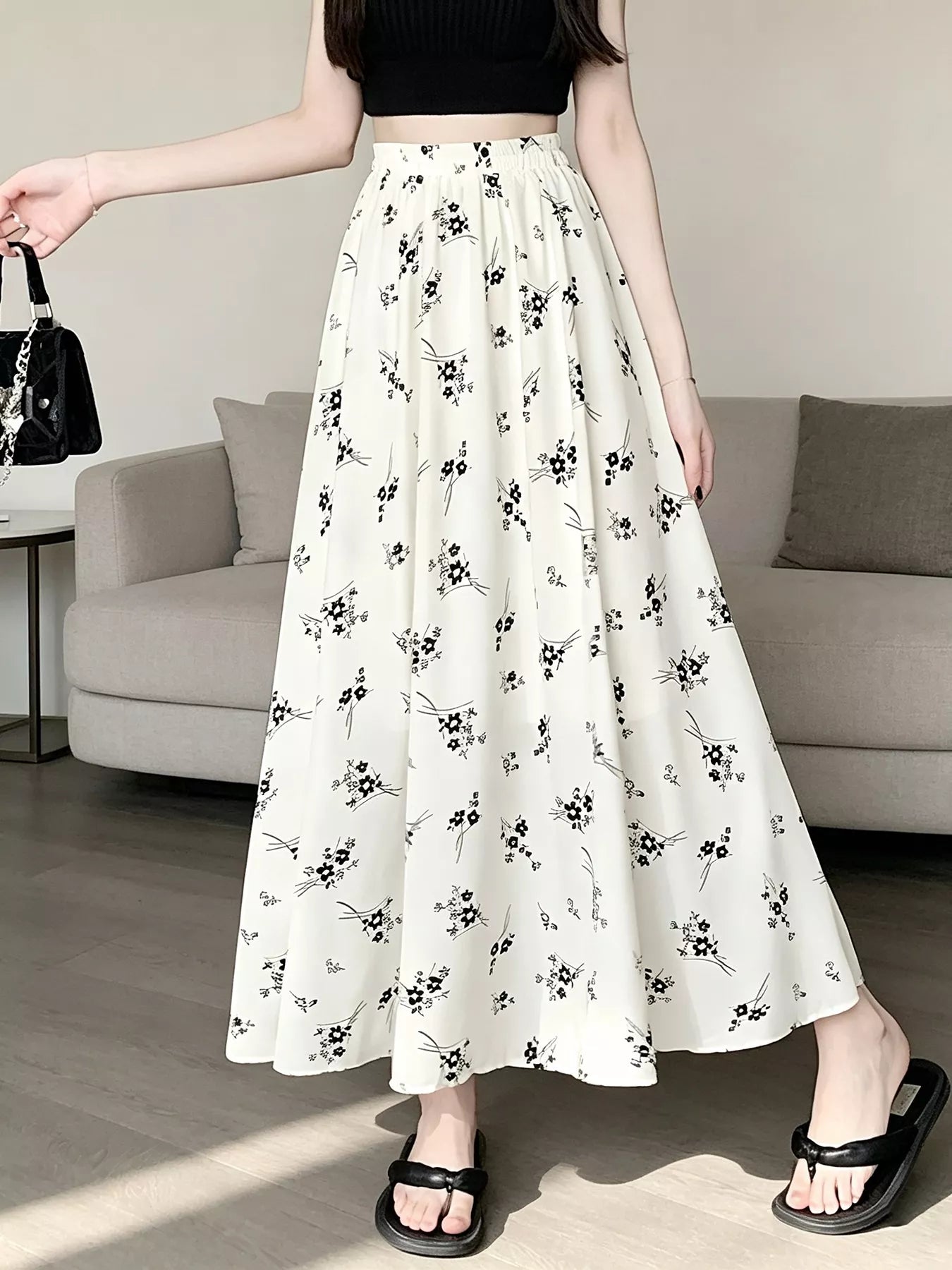 Trendsi Floral Print A-Line Skirt -