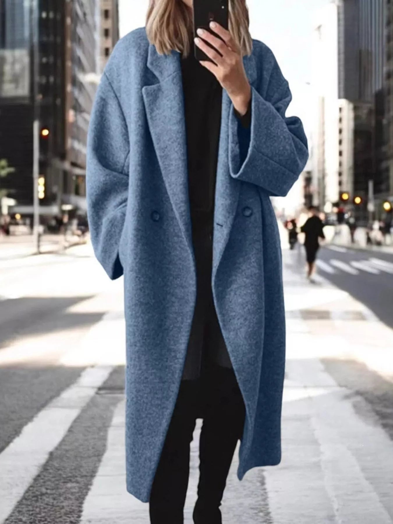 Trendsi Full Size Lapel Collar Wool Blend Longline Coat Plus Size -
