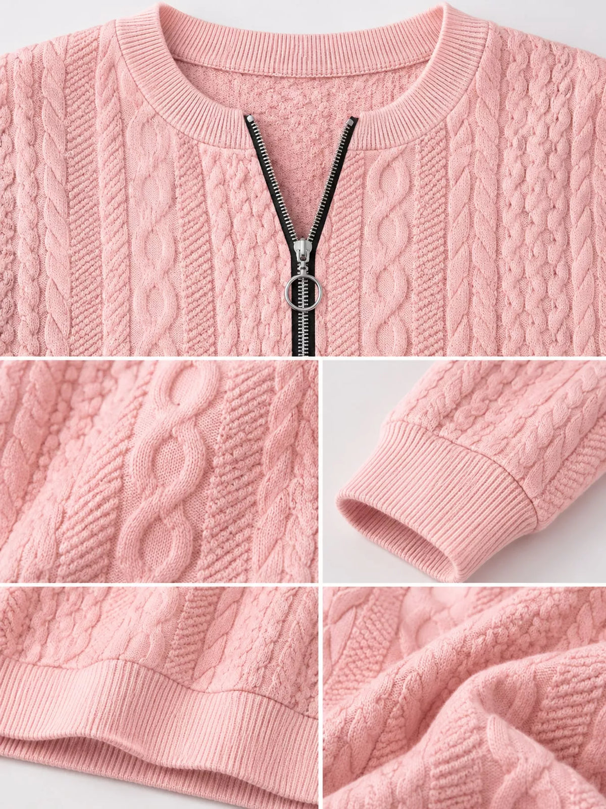 Quarter-Zip Cable Knit Sweatshirt — garment construction details