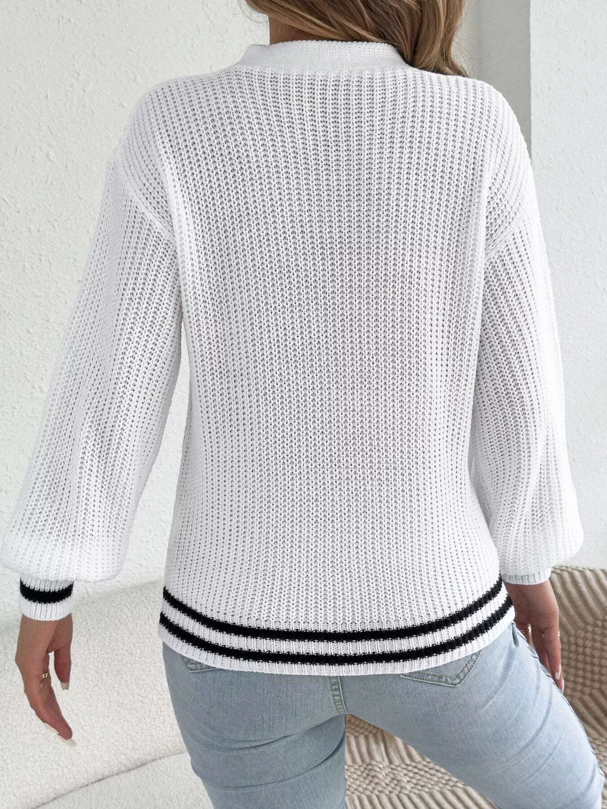 Cutout Cable Knit Sweater in white, back view