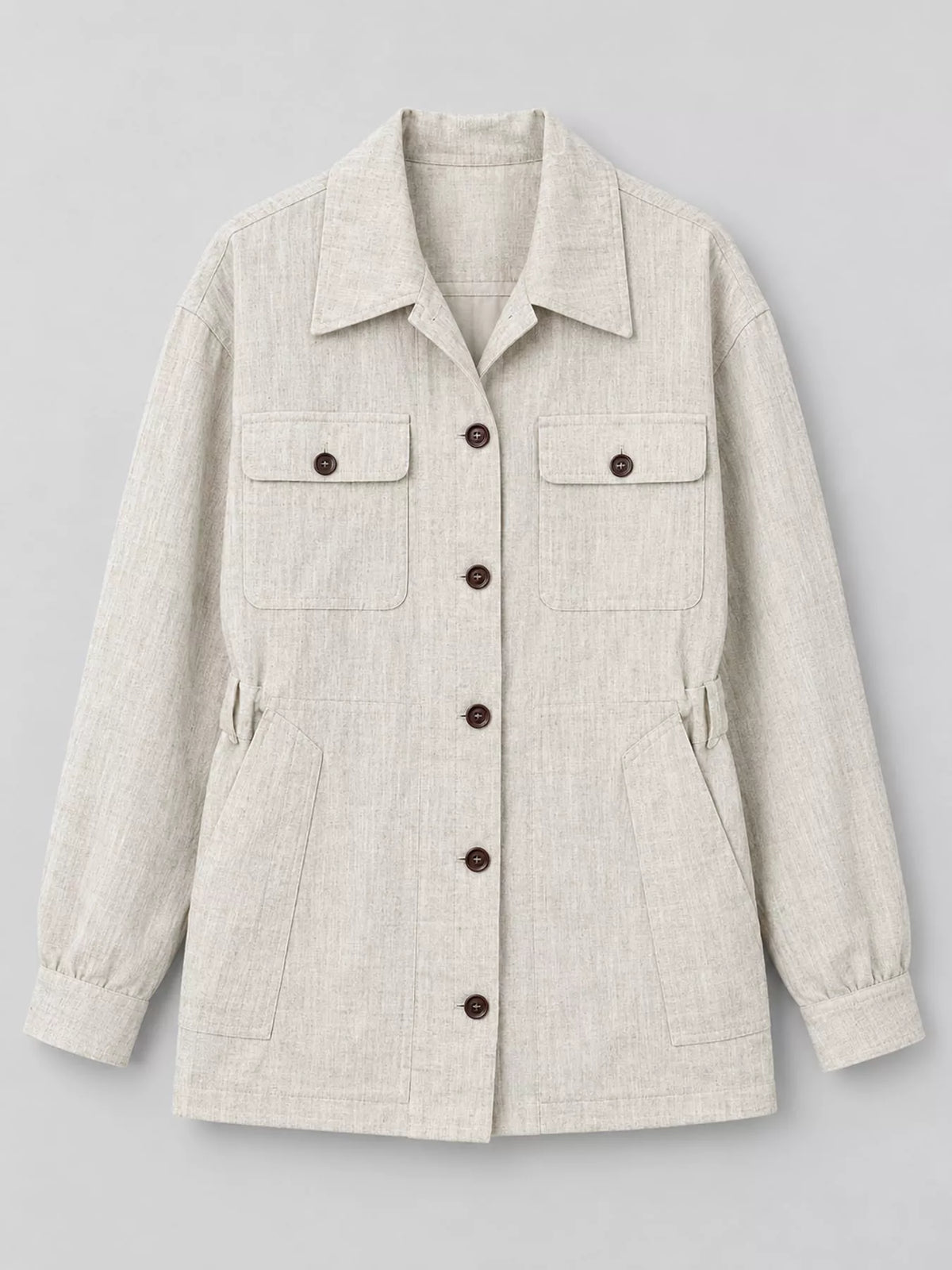 Belted shacket, beige flat front