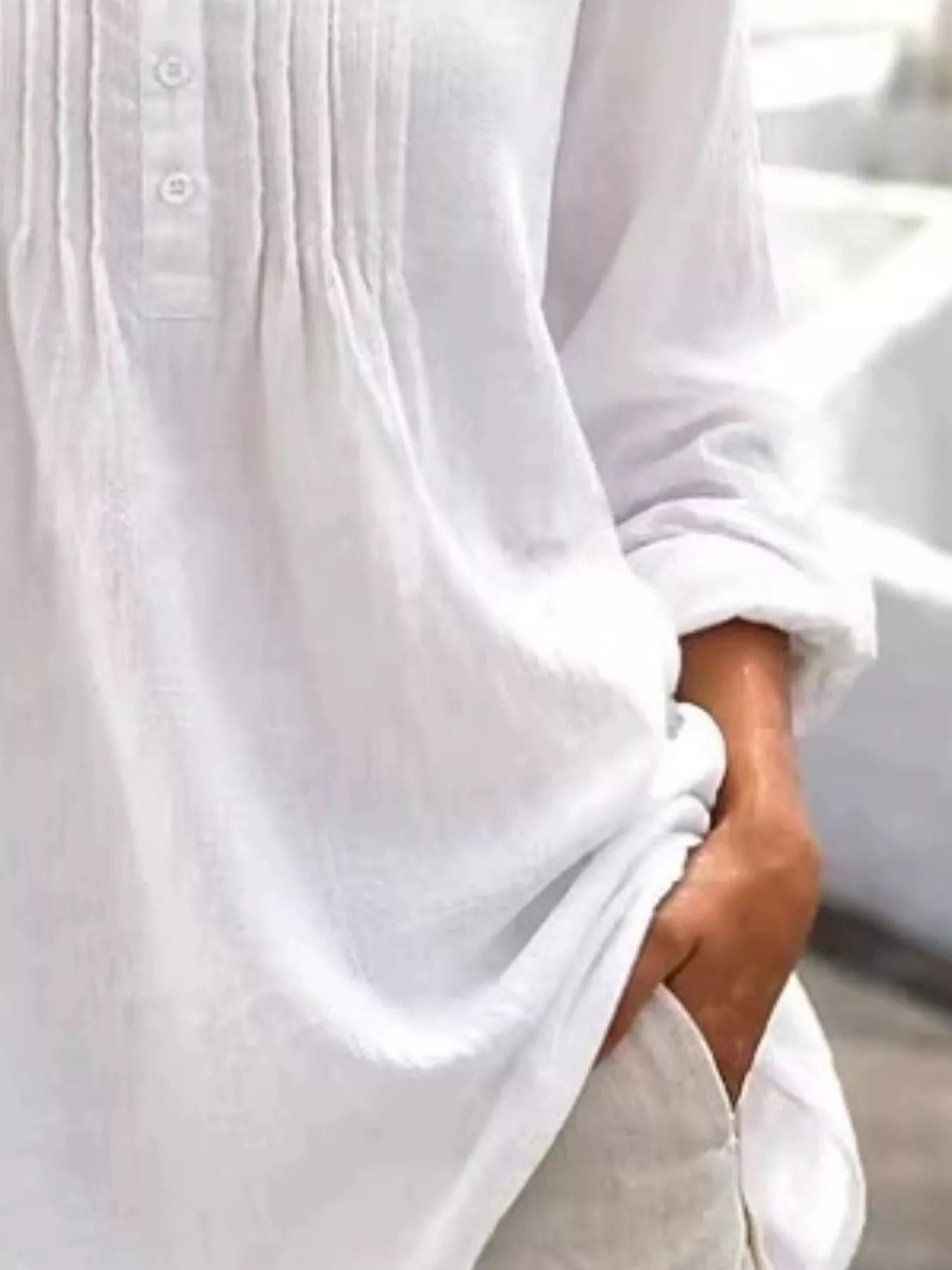 Trendsi Casual Button Detail Long Sleeve Linen Shirt -