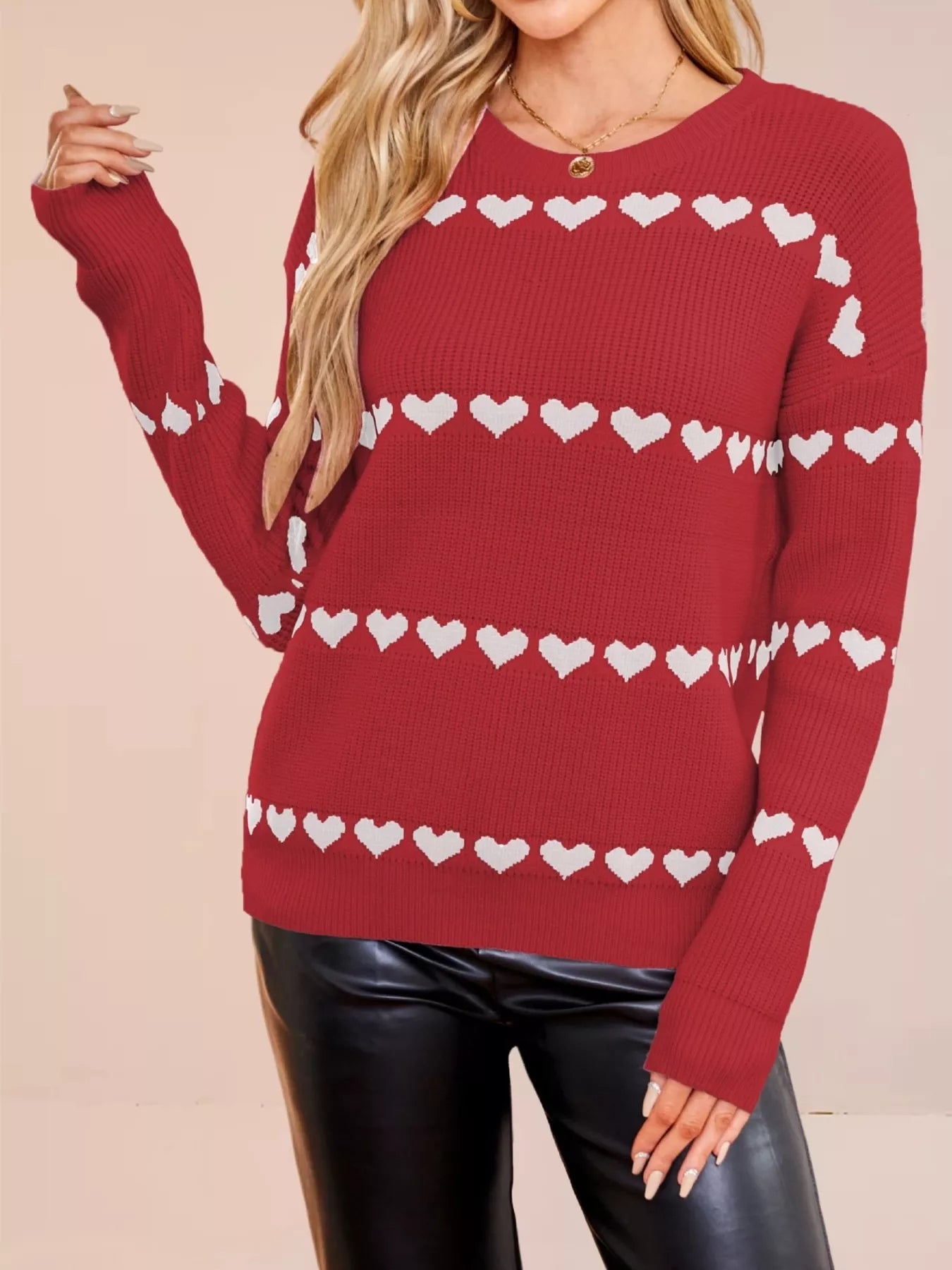 Trendsi Heart Pattern Dropped Shoulder Sweater -